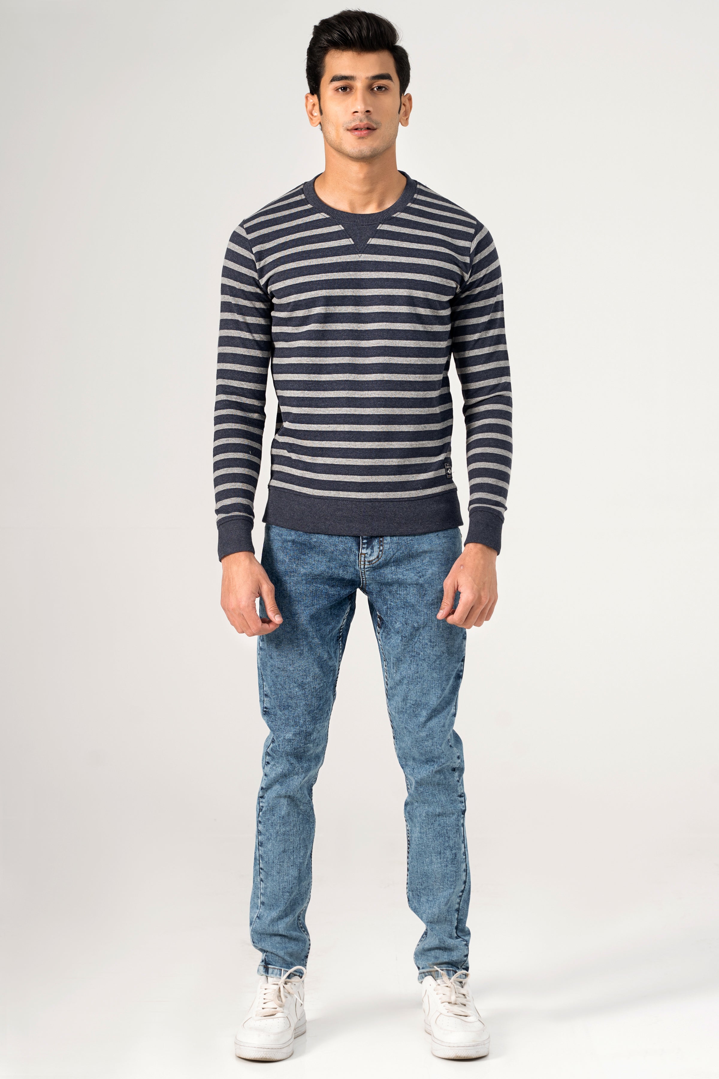 STRIPER SWEAT SHIRT NAVY GREY