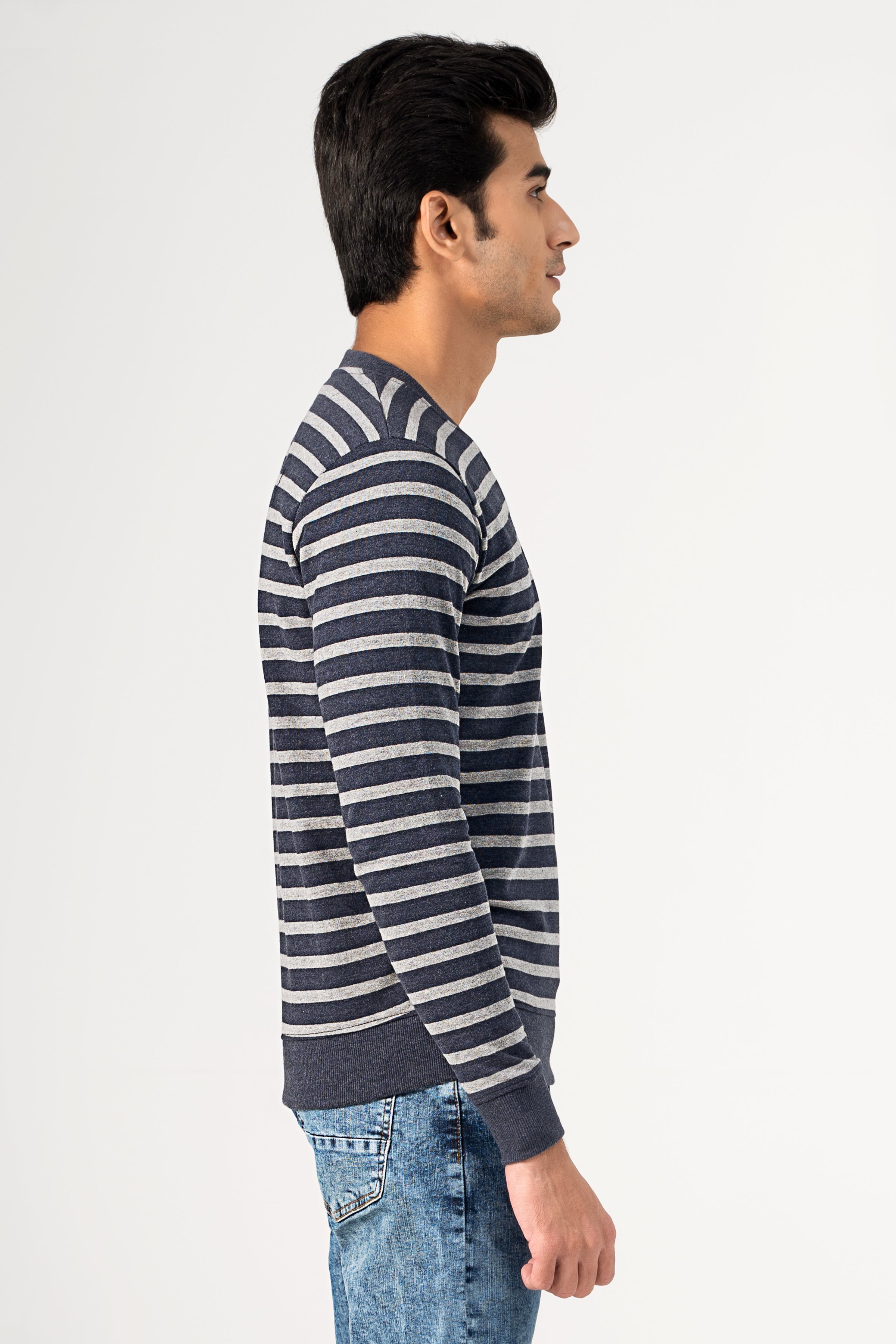STRIPER SWEAT SHIRT NAVY GREY