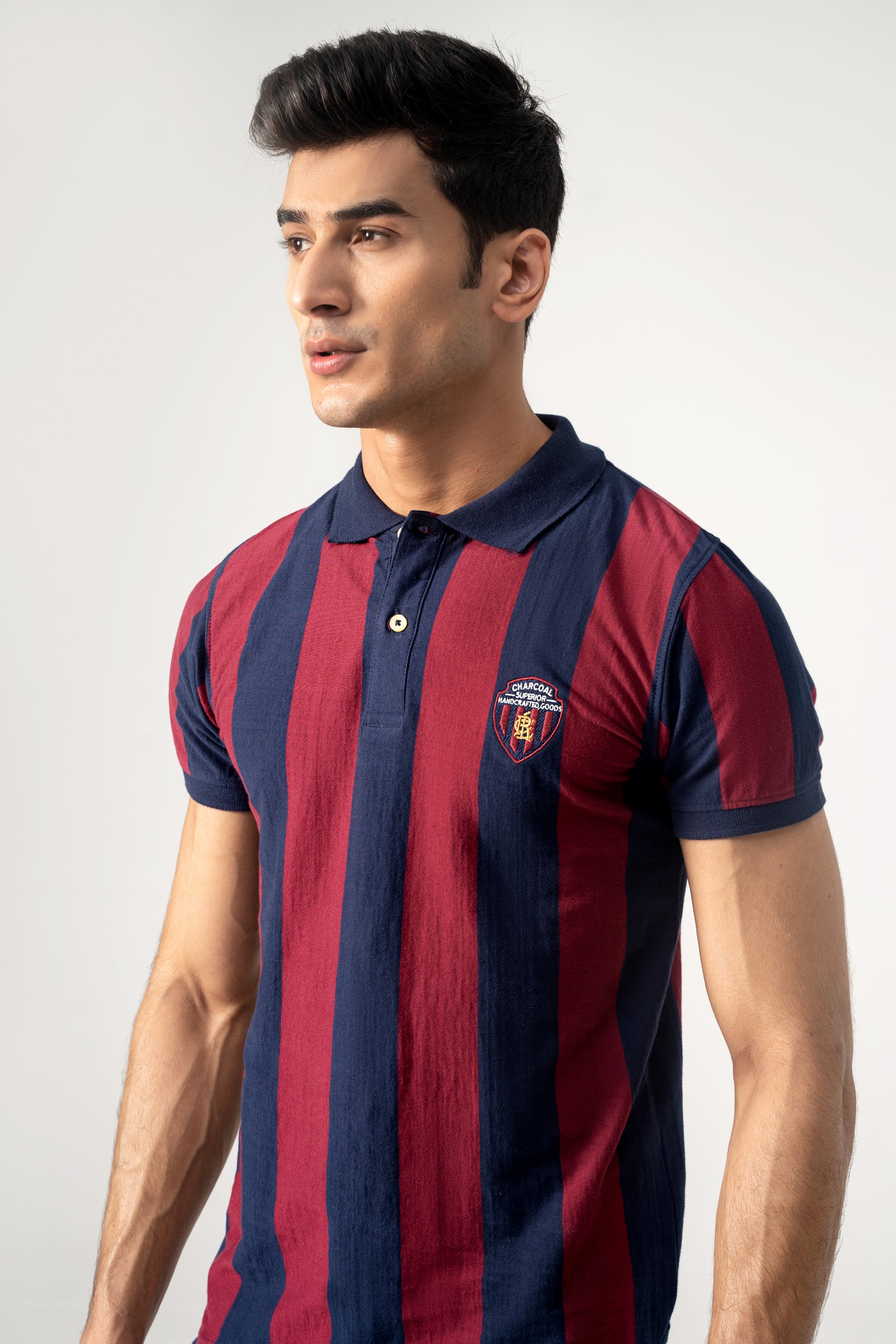 YARN DYED STRIPPER POLO MAROON NAVY