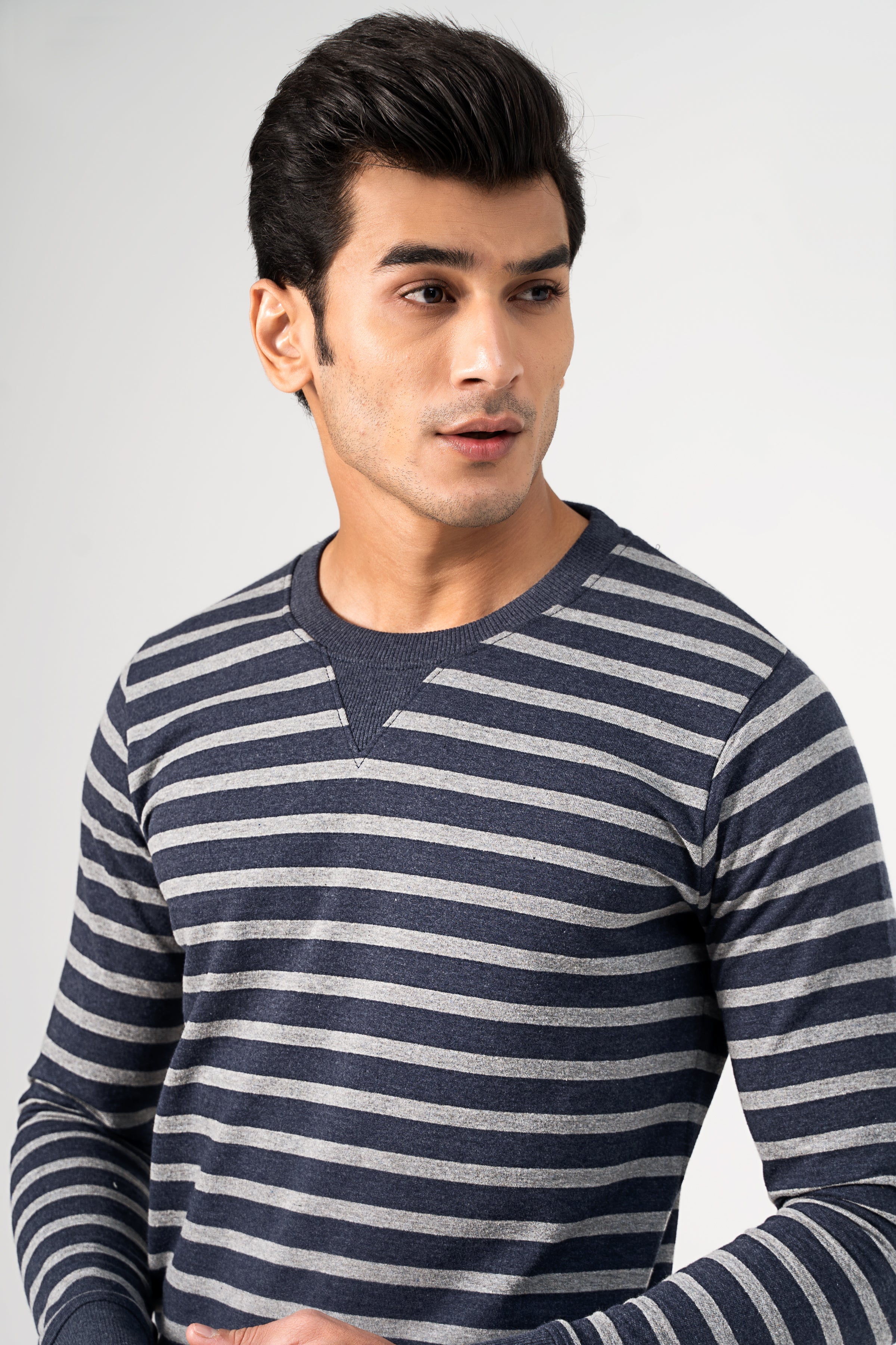 STRIPER SWEAT SHIRT NAVY GREY