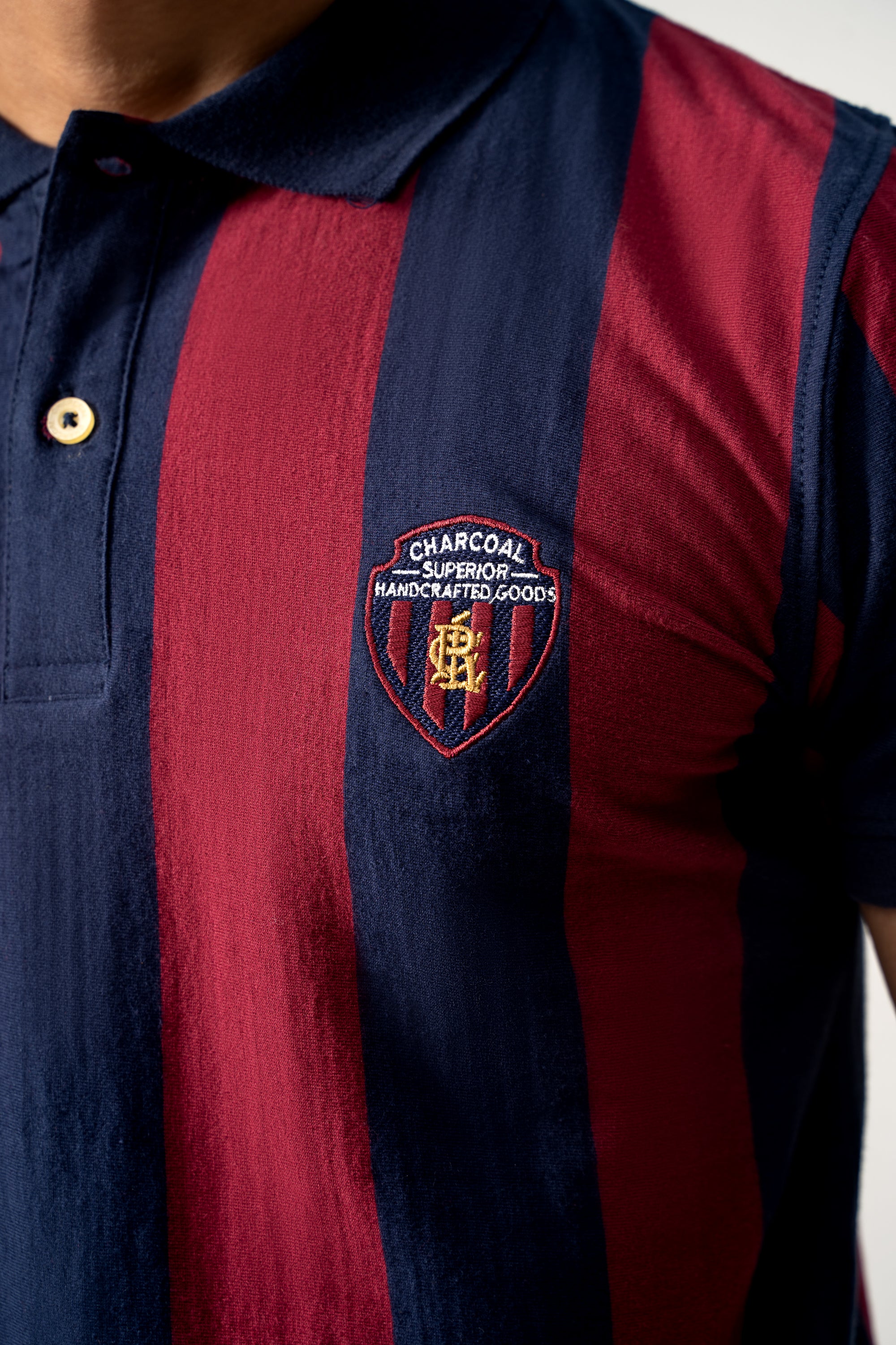 YARN DYED STRIPPER POLO MAROON NAVY
