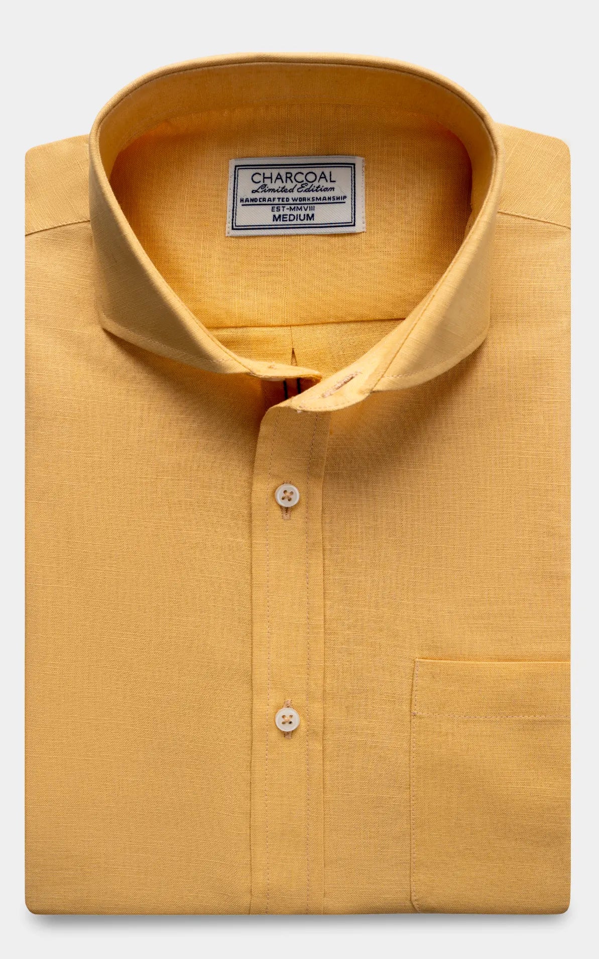 LINEN WIDE SPREAD COLLAR SHIRT LIGHT MUSTARD