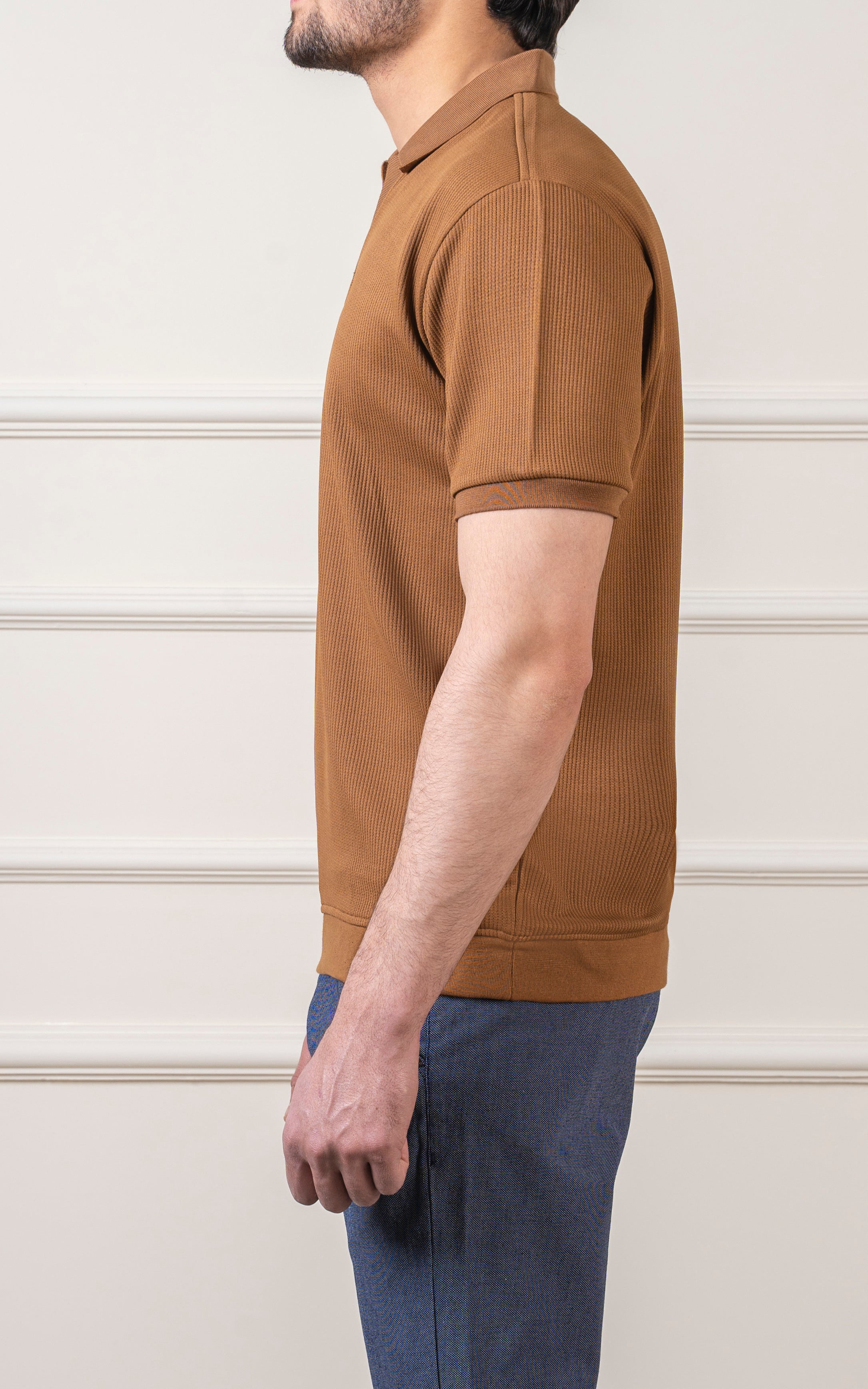 SOLID COLLAR V NECK POLO COFFEE
