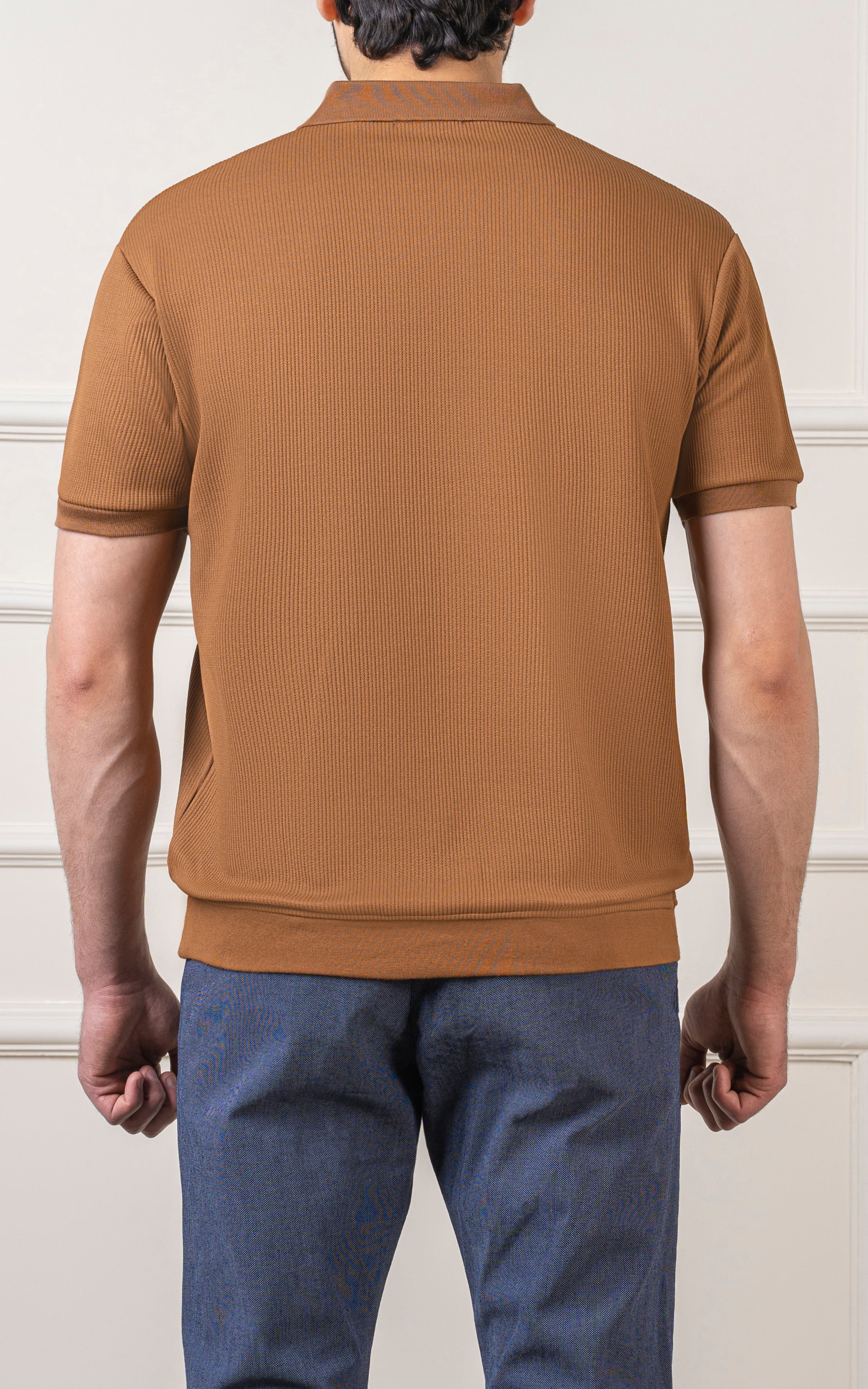 SOLID COLLAR V NECK POLO COFFEE