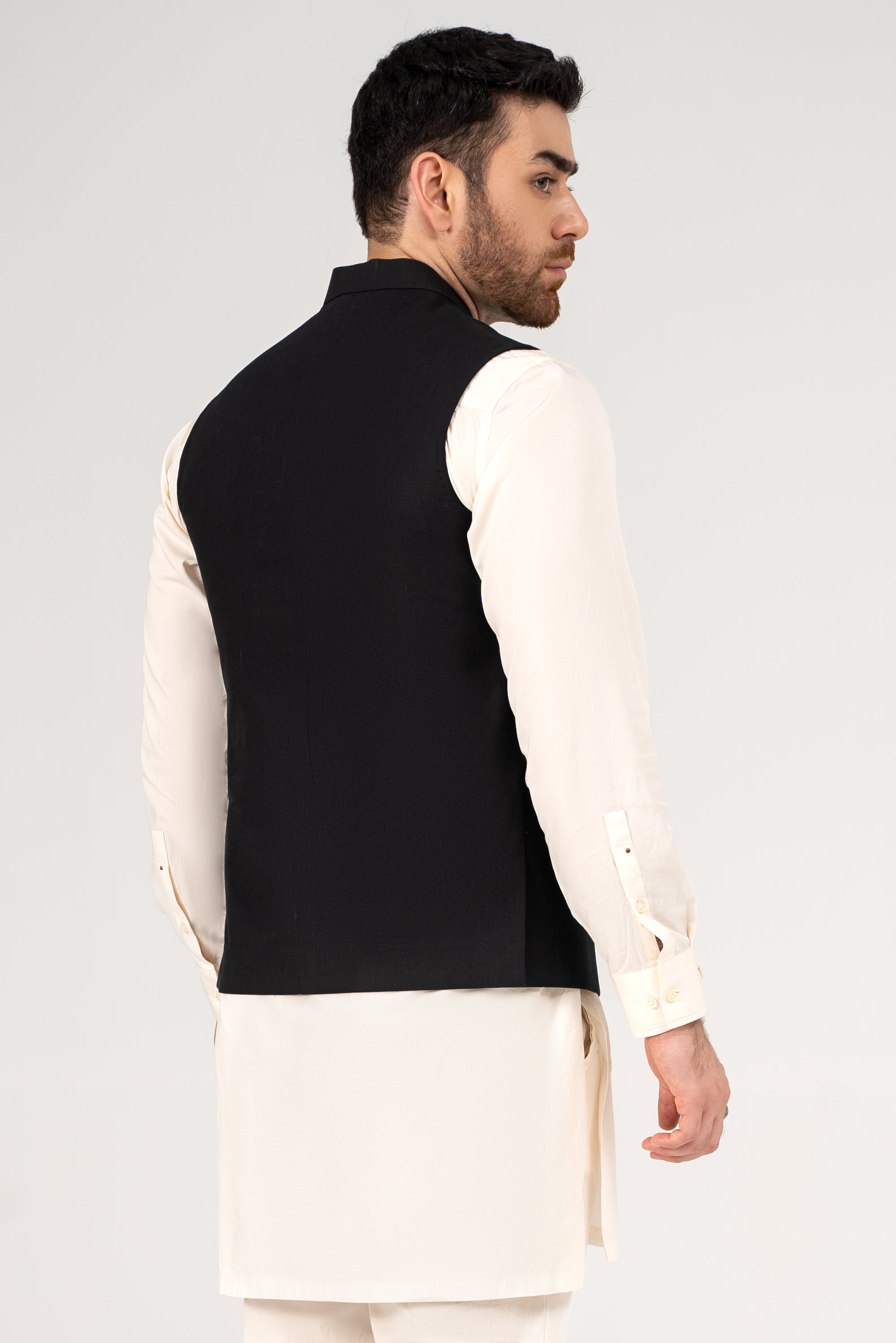 COTTON LINEN BLENDED WAISTCOAT BLACK