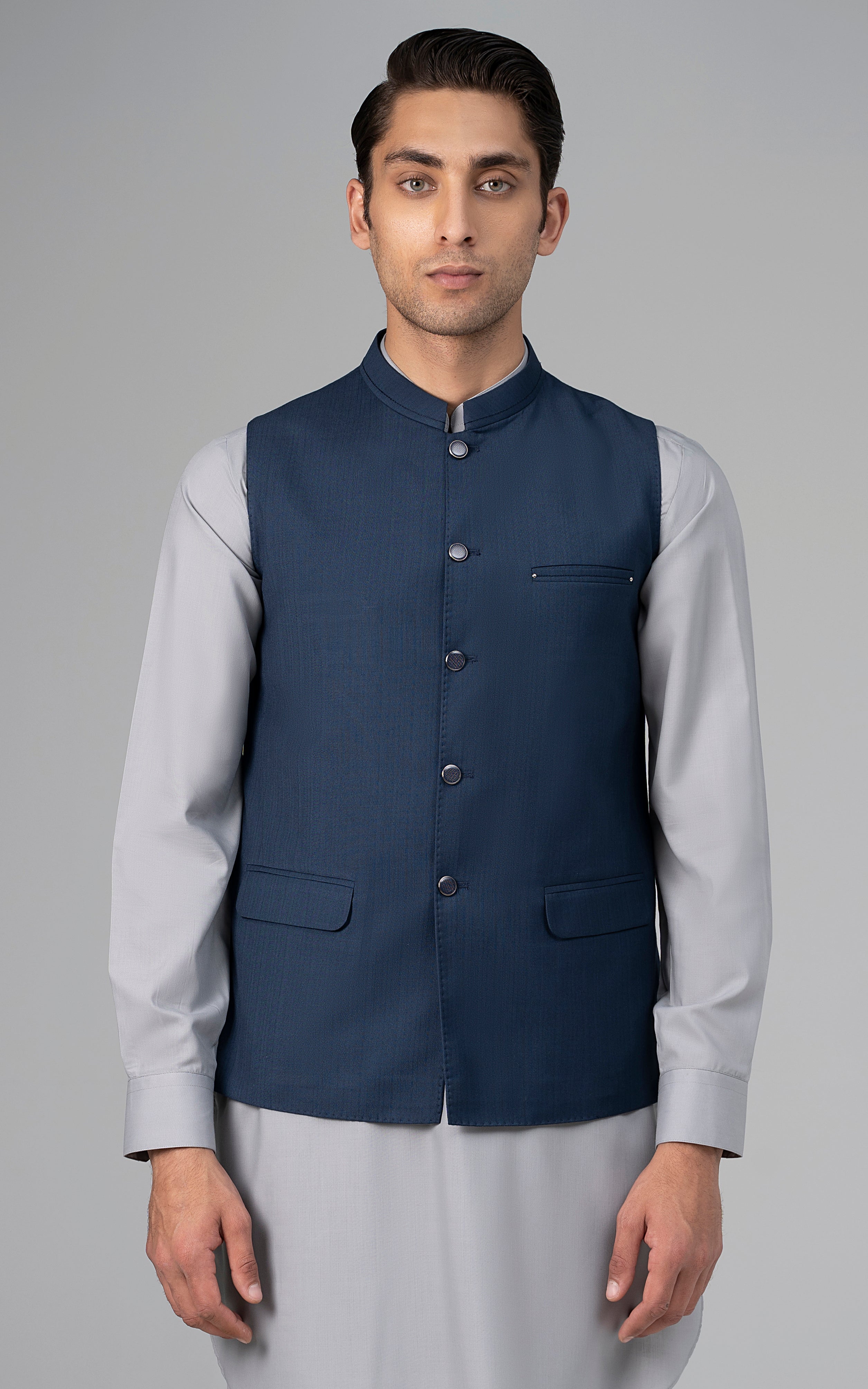 TROPICAL WAISTCOAT -SIGNATURE COLLECTION DENIM BLUE