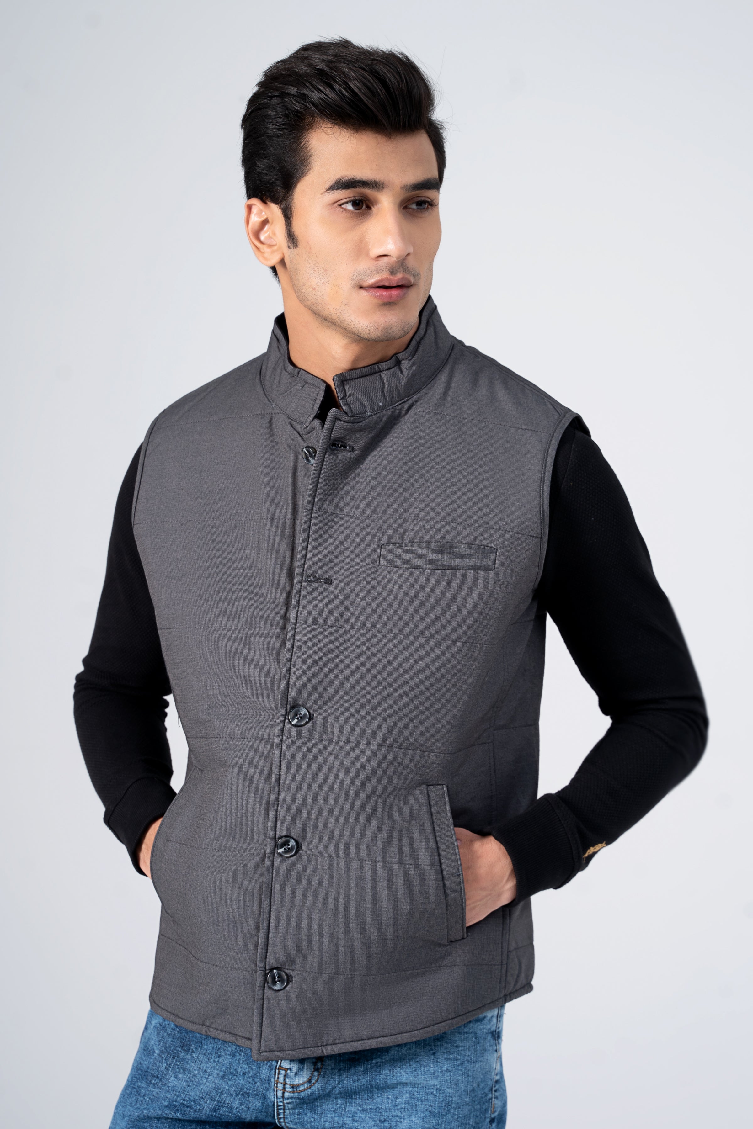 Quilted Textured Jacket Charcoal