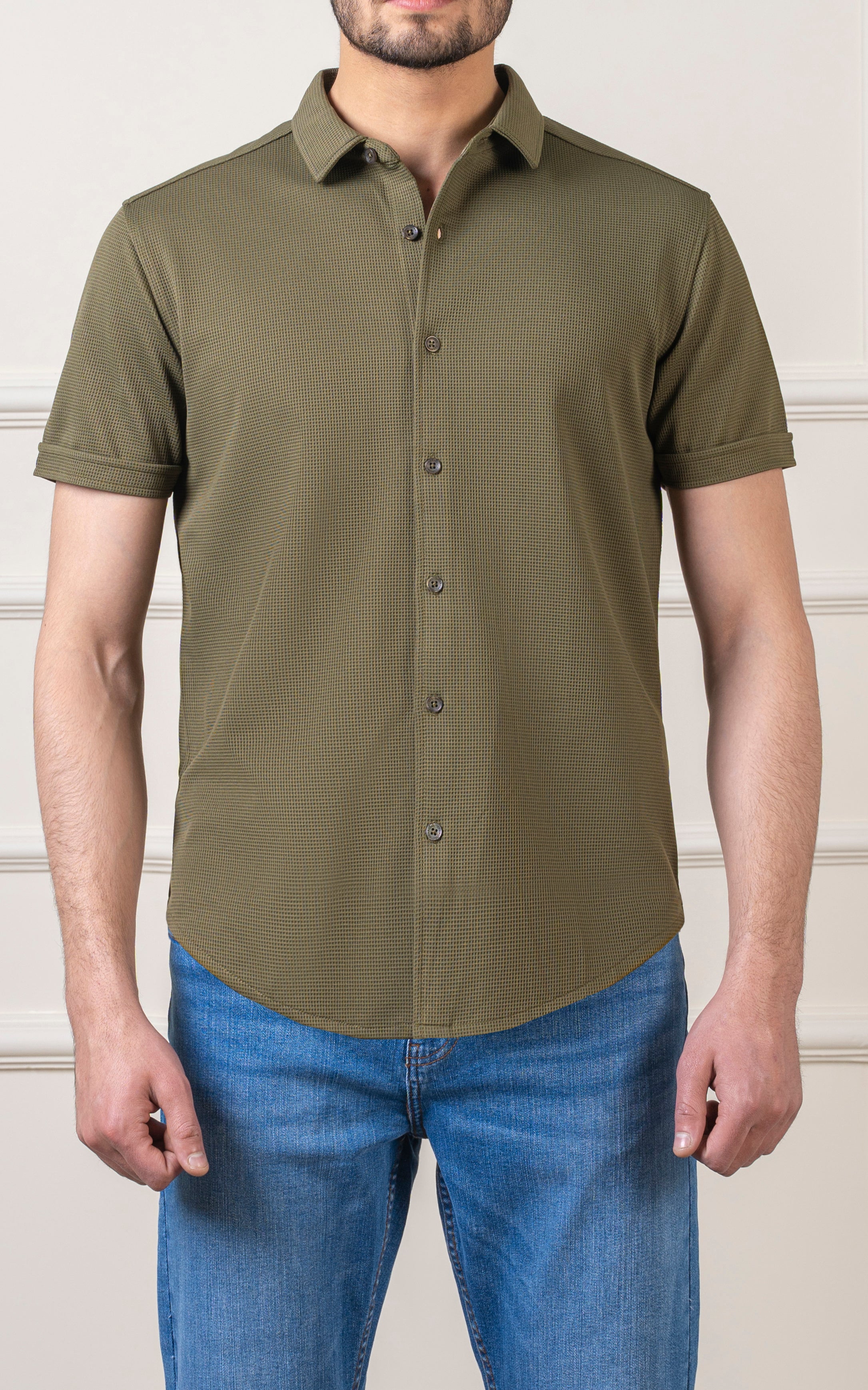 CASUAL SHIRT REGULAR COLLAR OLIVE GREEN