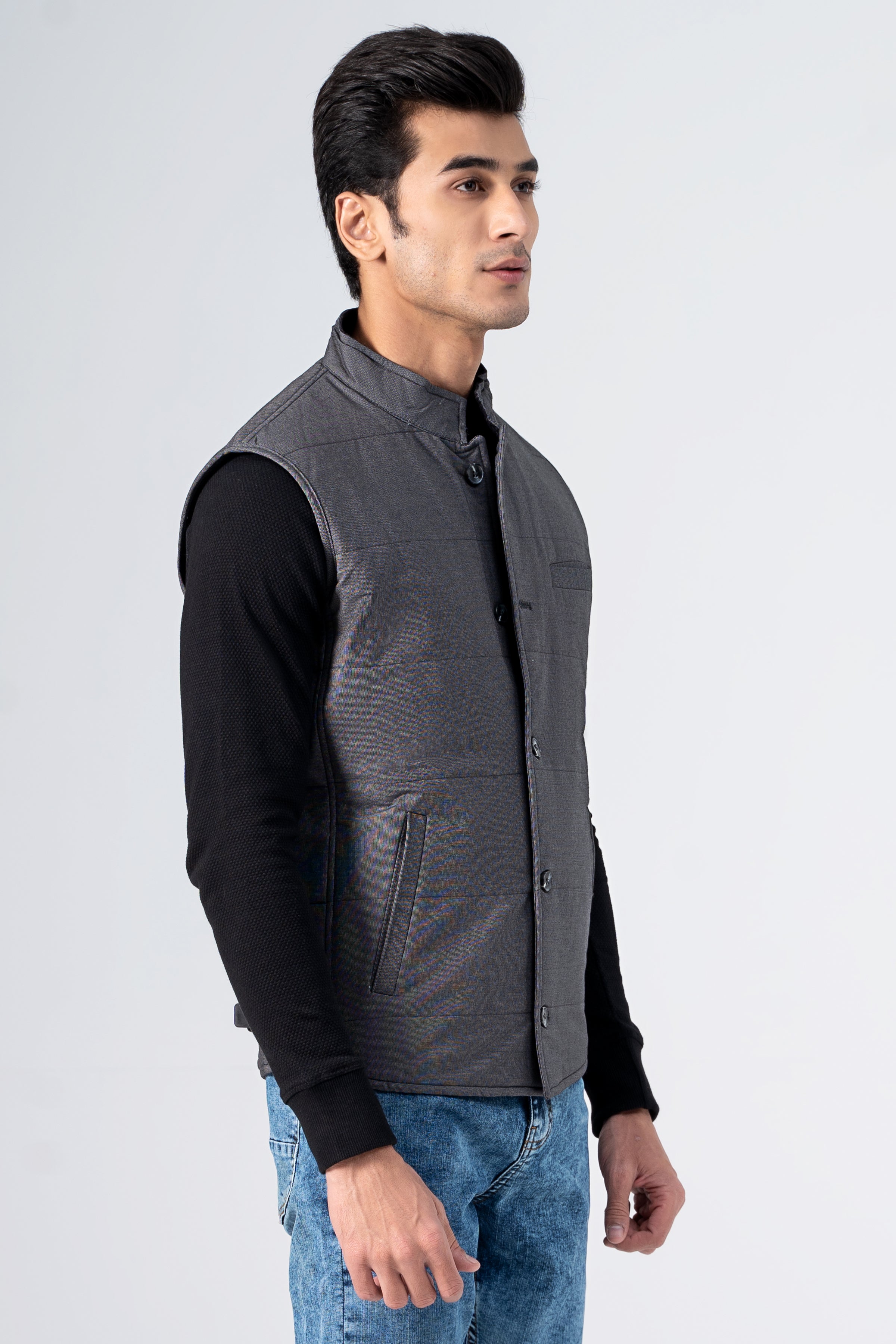 Quilted Textured Jacket Charcoal