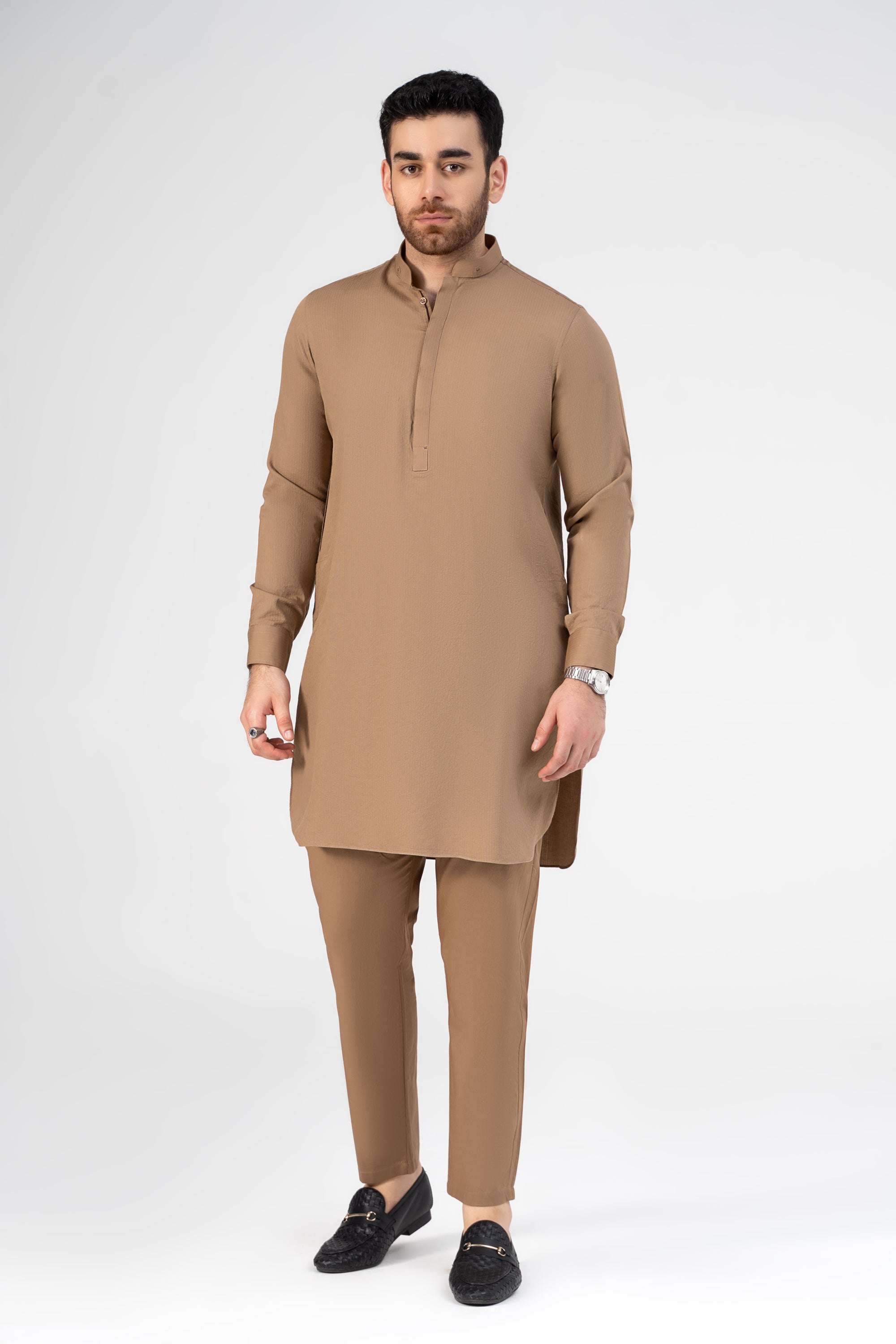 SELF DOBBY KURTA PAJAMA KHAKI