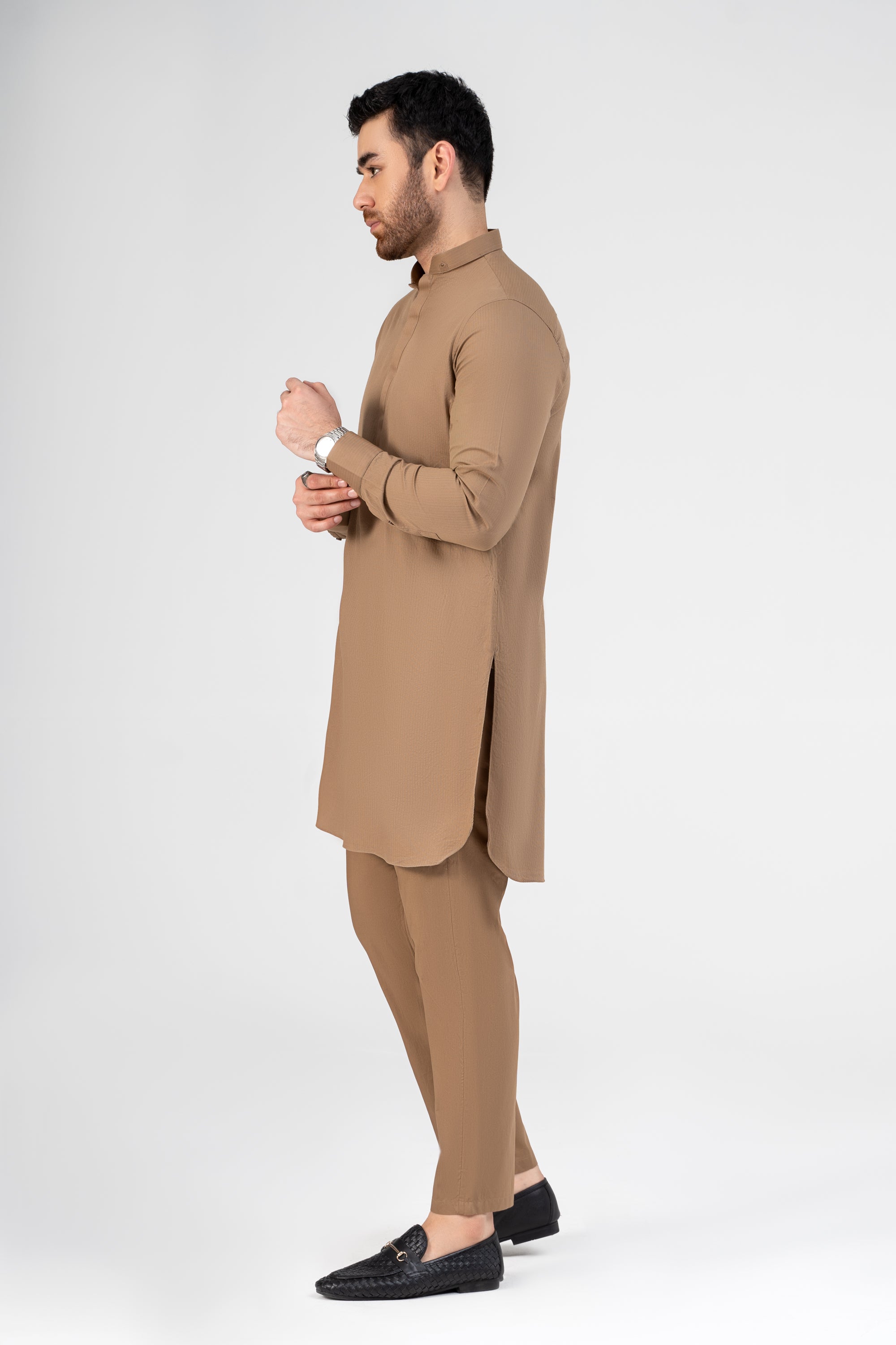 SELF DOBBY KURTA PAJAMA KHAKI