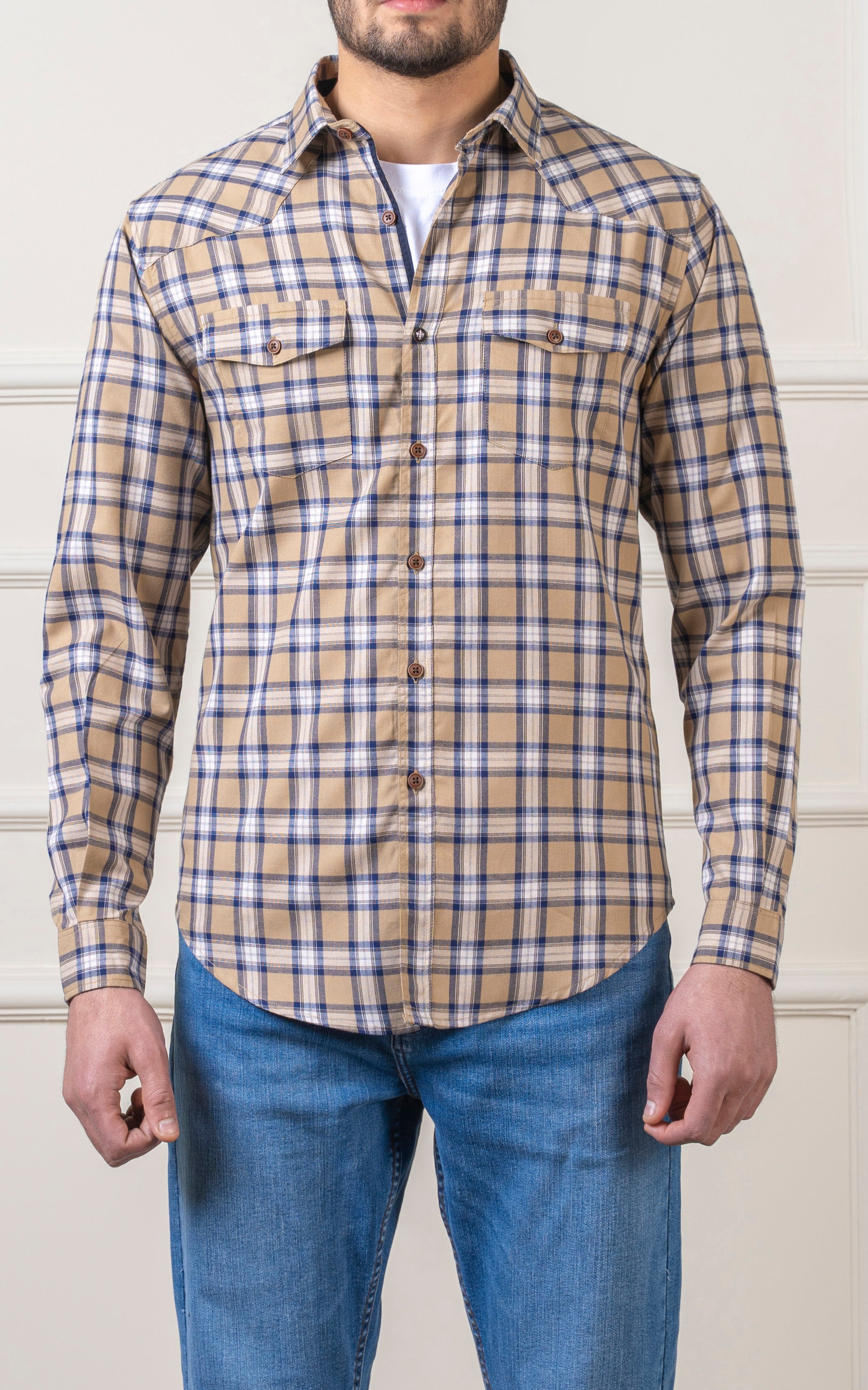 CASUAL SHIRT KHAKI CHECK