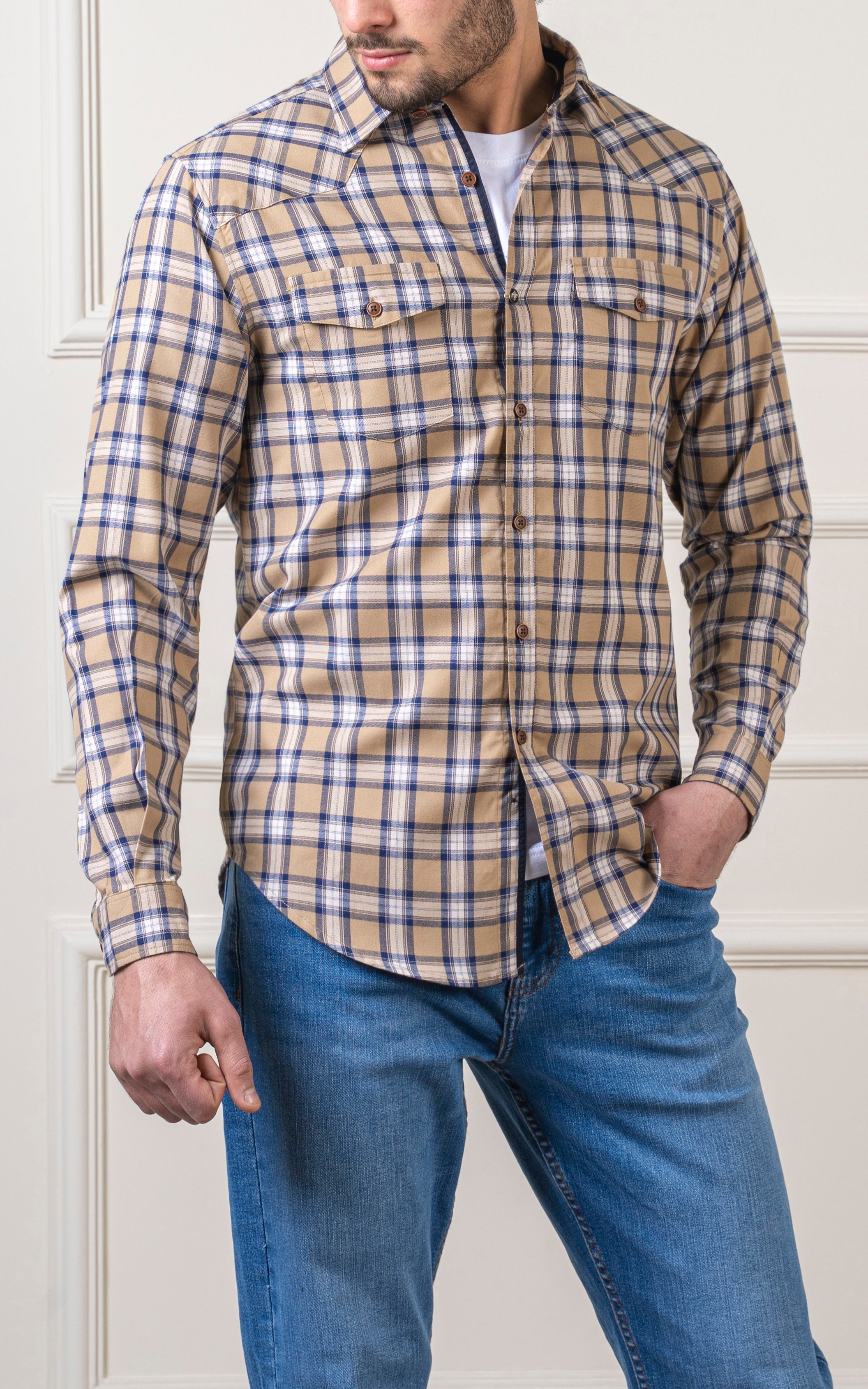CASUAL SHIRT KHAKI CHECK