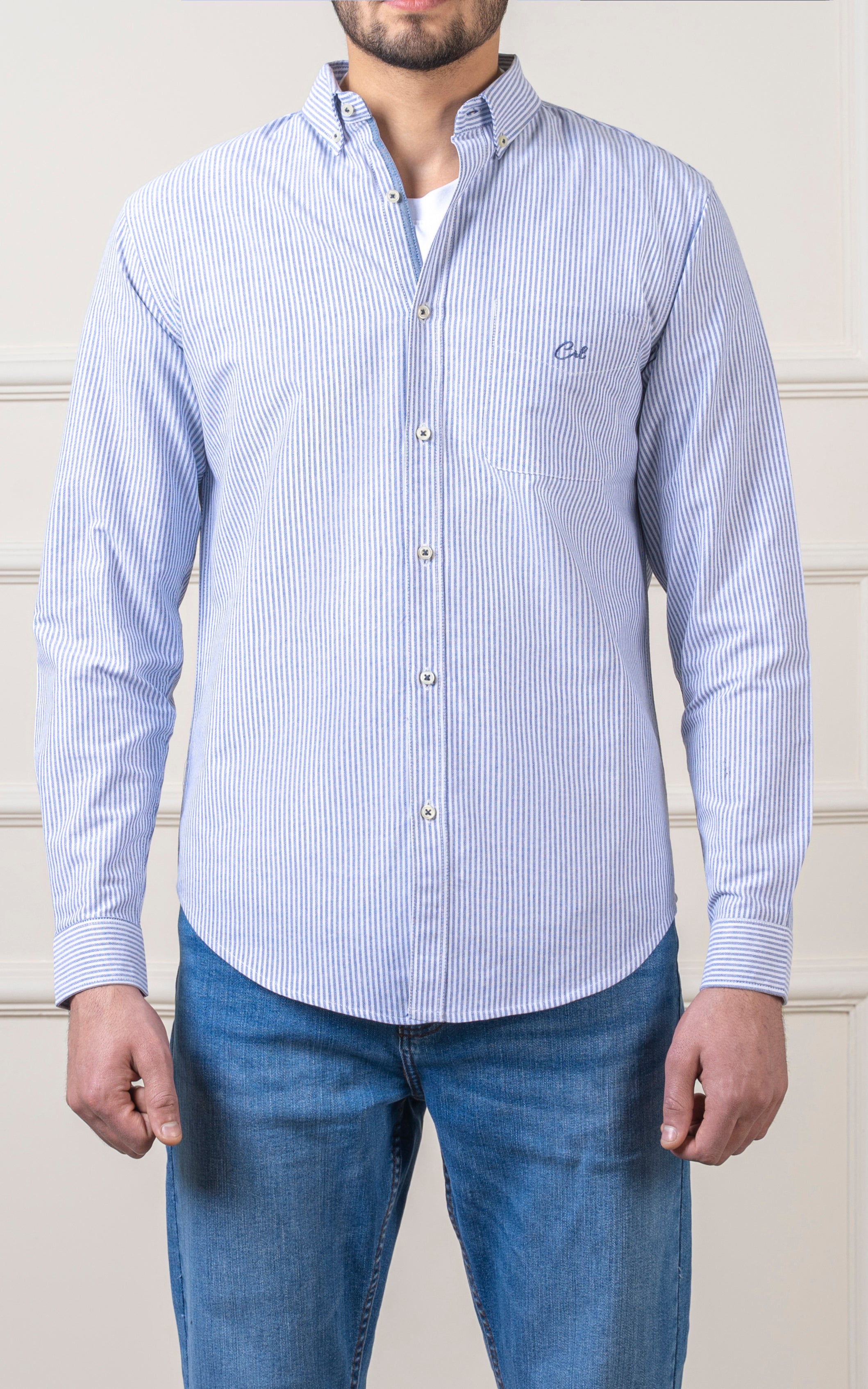CASUAL SHIRT BUTTON DOWN COLLAR  BLUE