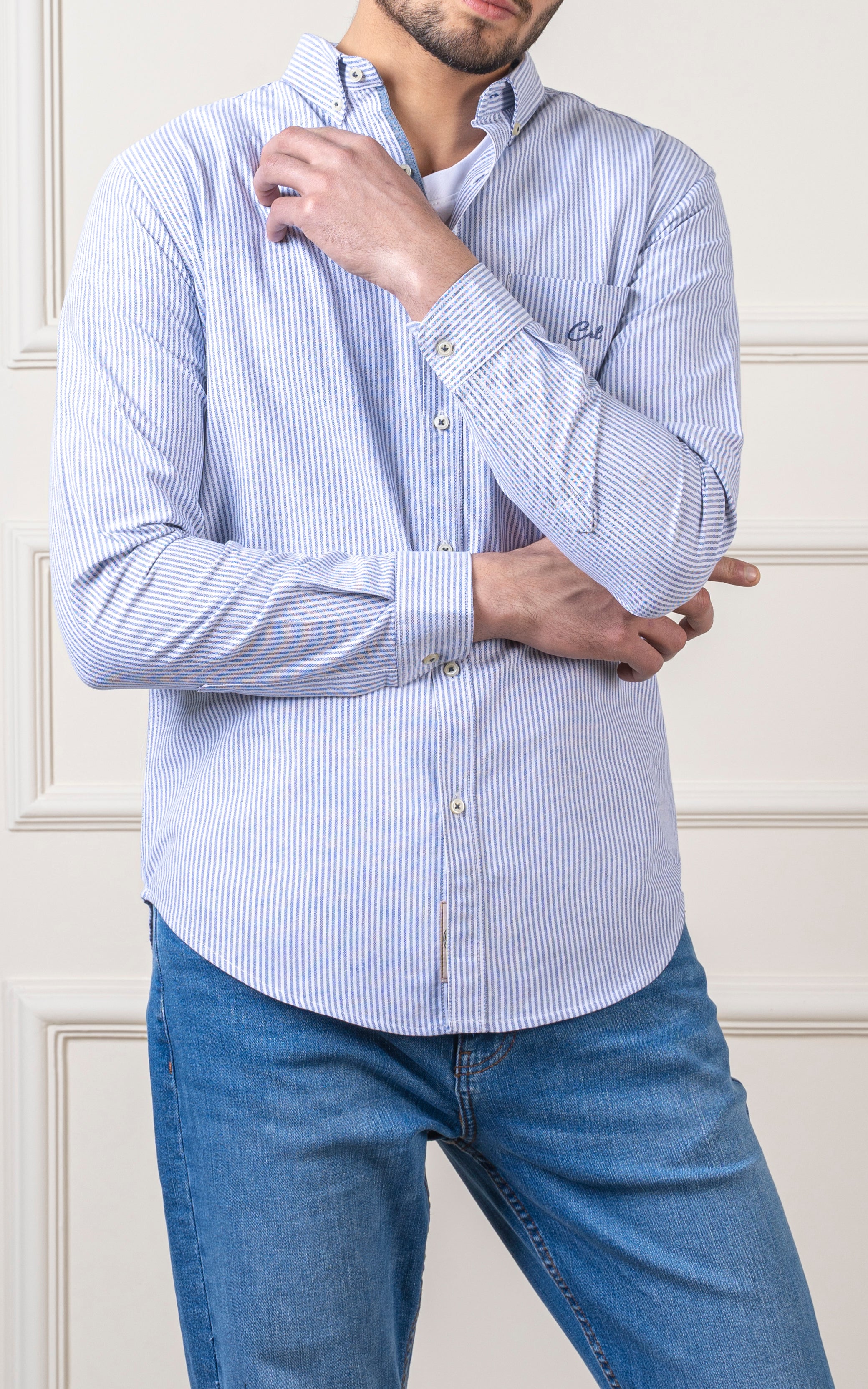 CASUAL SHIRT BUTTON DOWN COLLAR  BLUE
