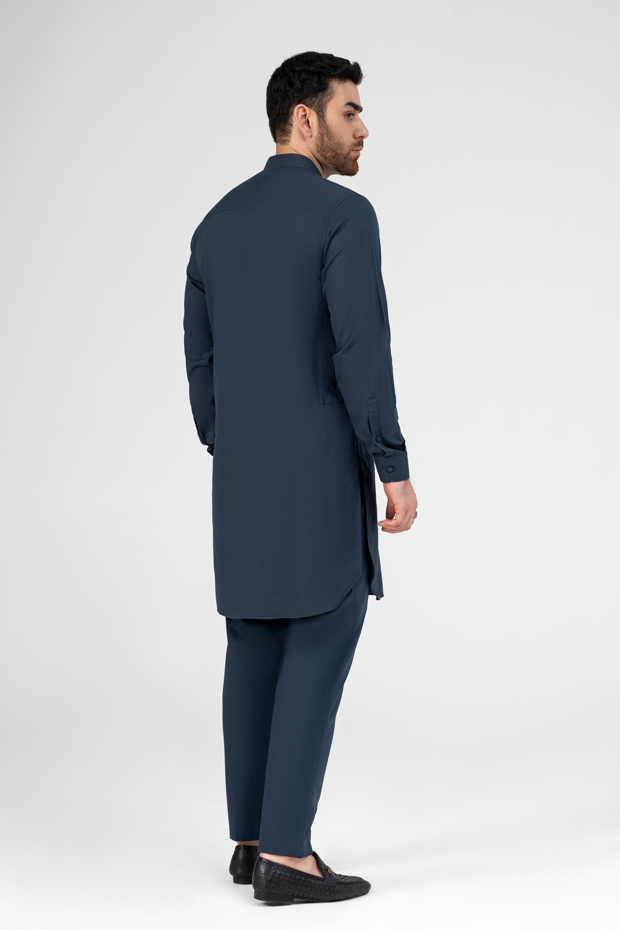 SELF DOBBY KURTA PAJAMA TEAL BLUE