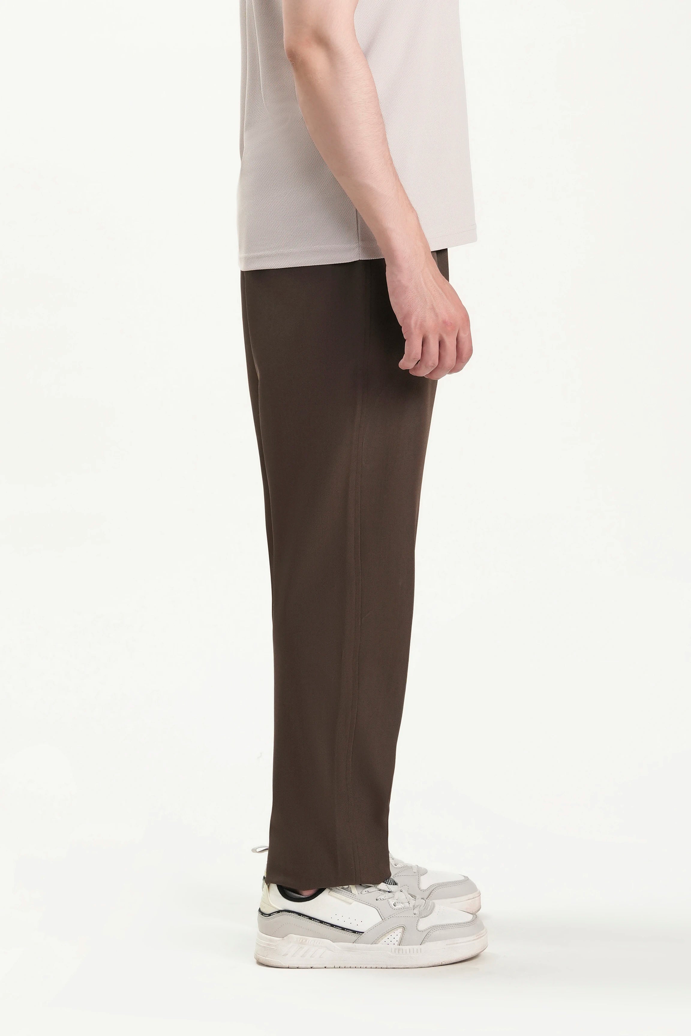 ELASTICATED WAIST CASUAL PANT DARK BROWN