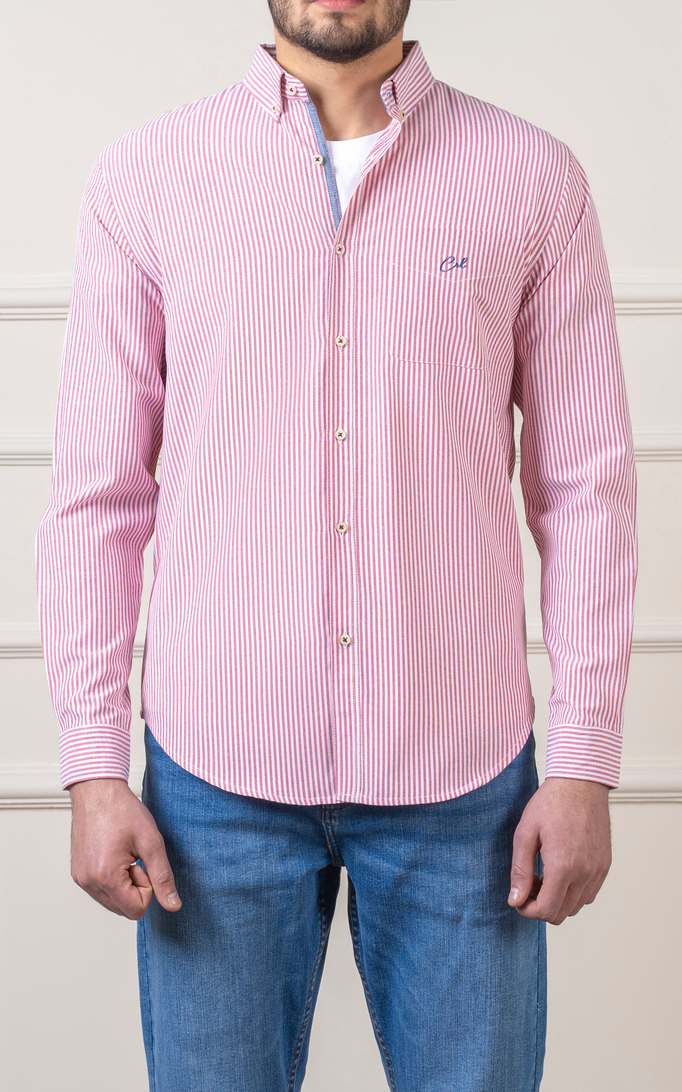 CASUAL SHIRT BUTTON DOWN COLLAR MAROON STRIPES