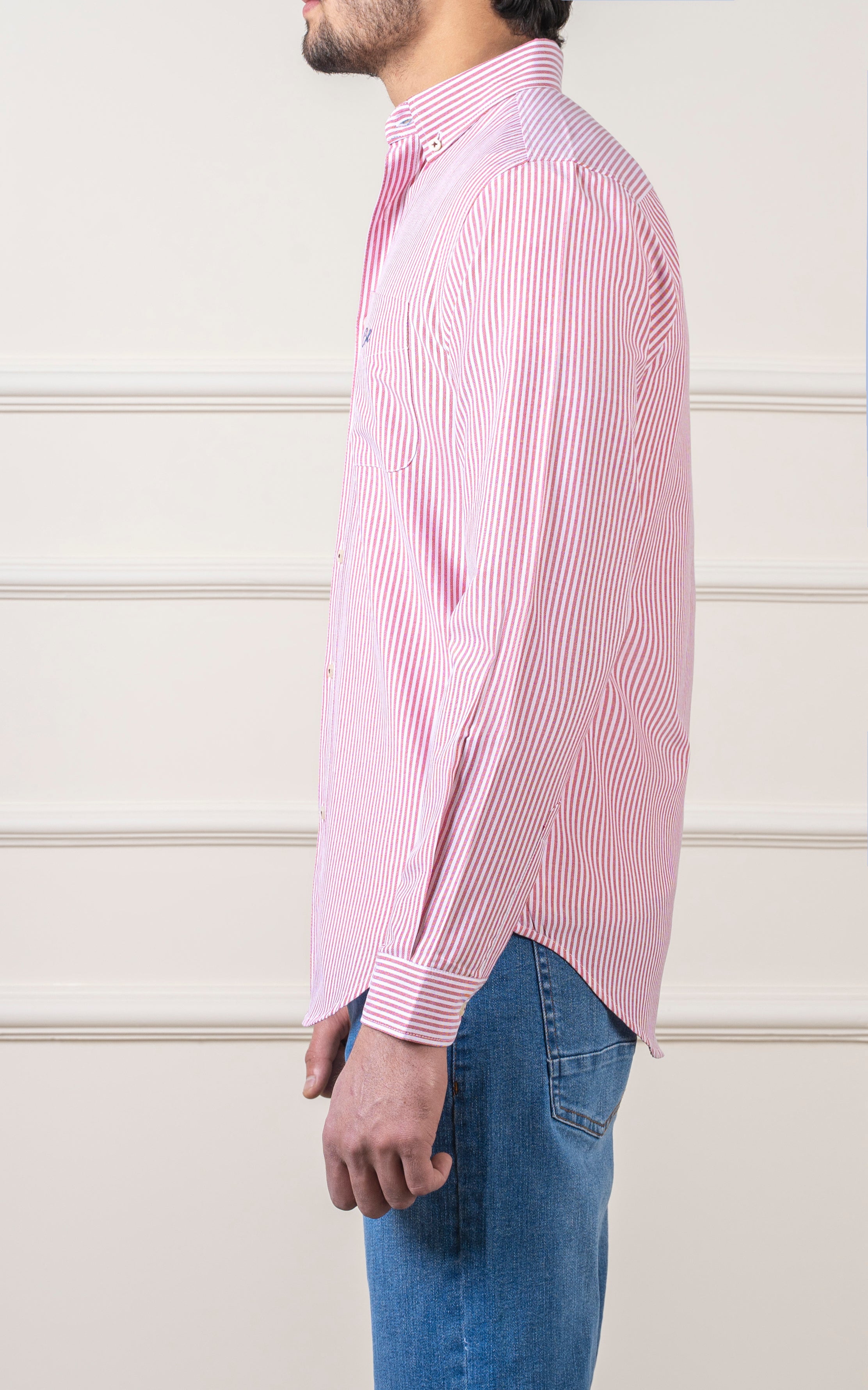 CASUAL SHIRT BUTTON DOWN COLLAR MAROON STRIPES