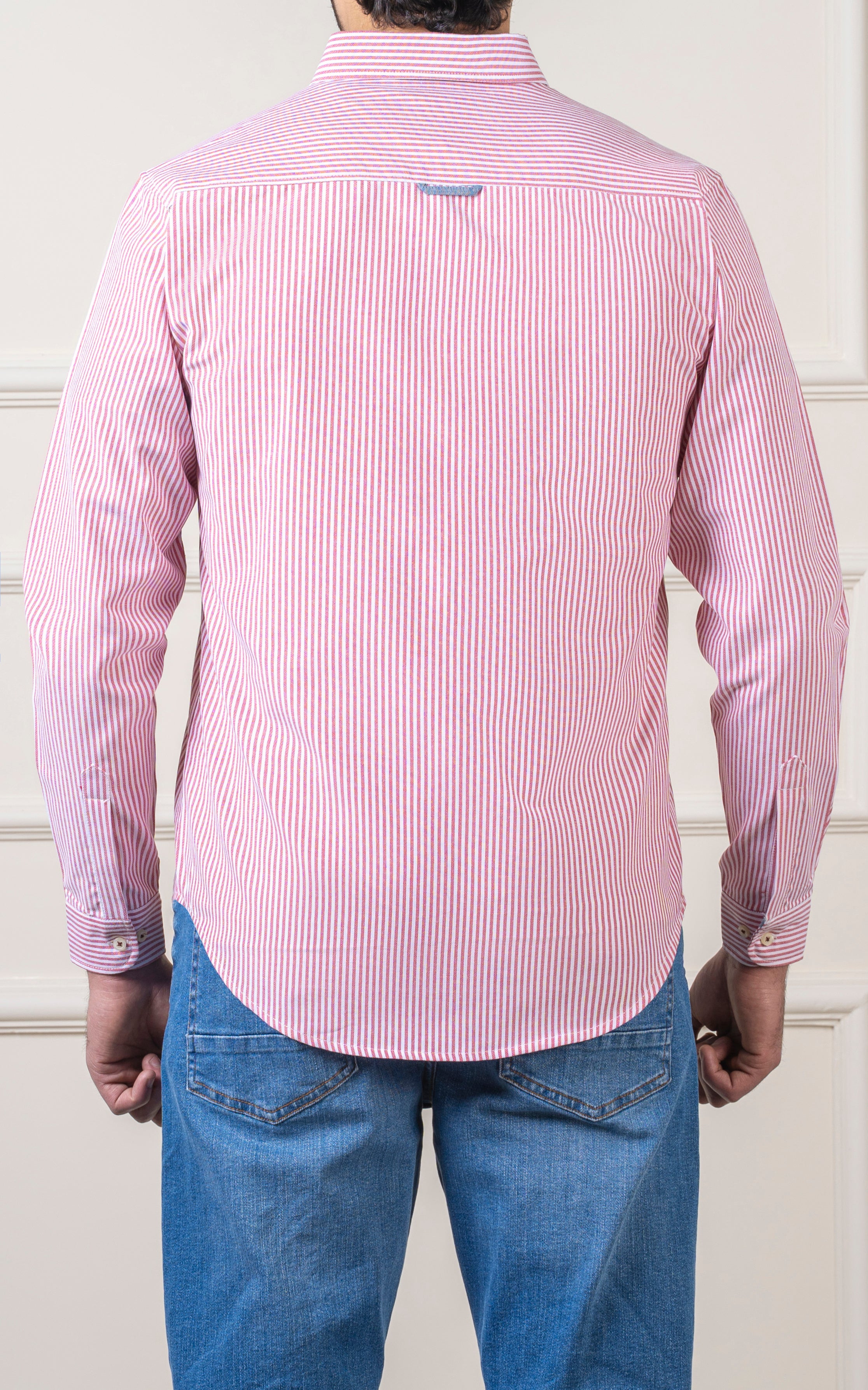 CASUAL SHIRT BUTTON DOWN COLLAR MAROON STRIPES