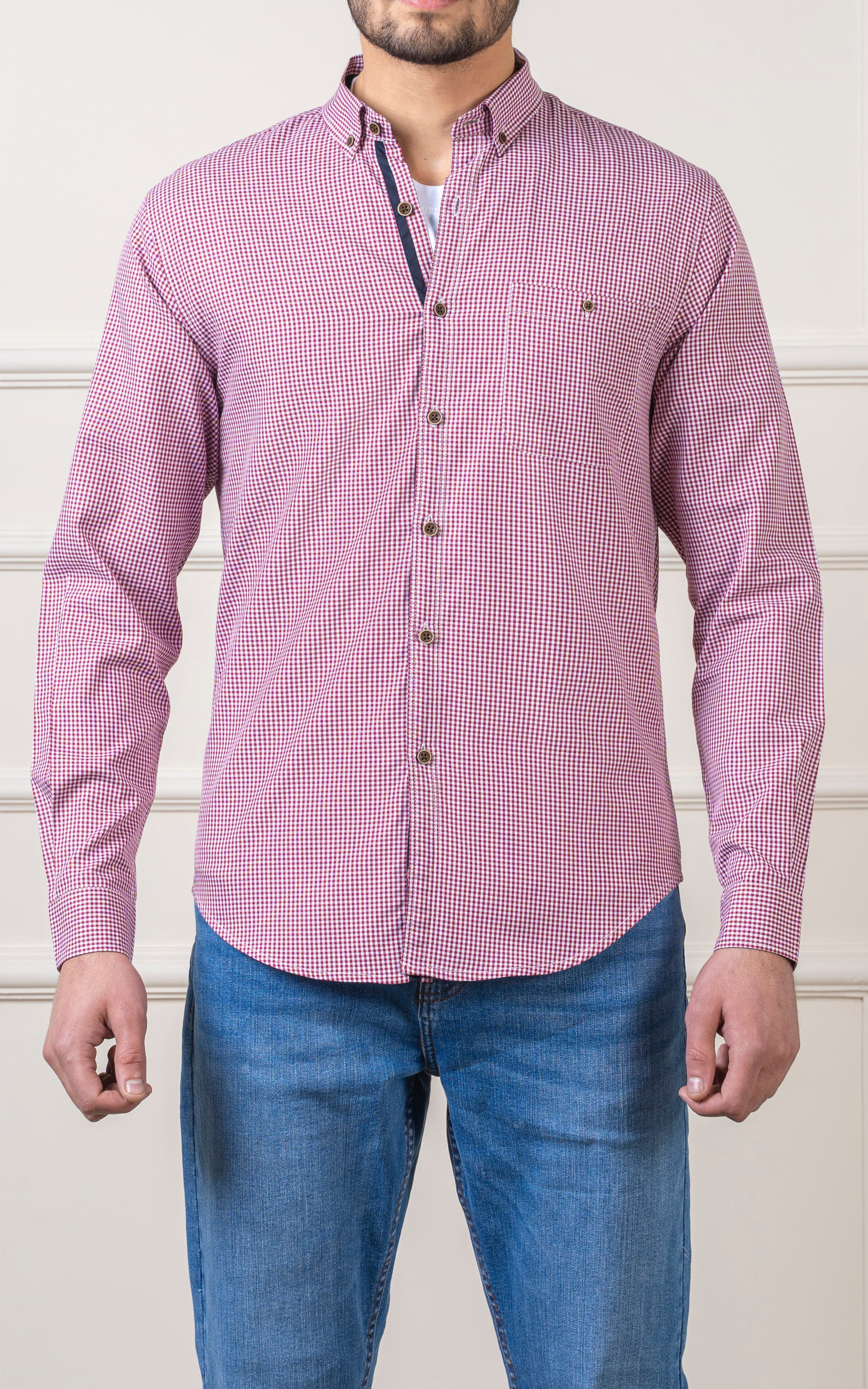 CASUAL SHIRT MAROON CHECK