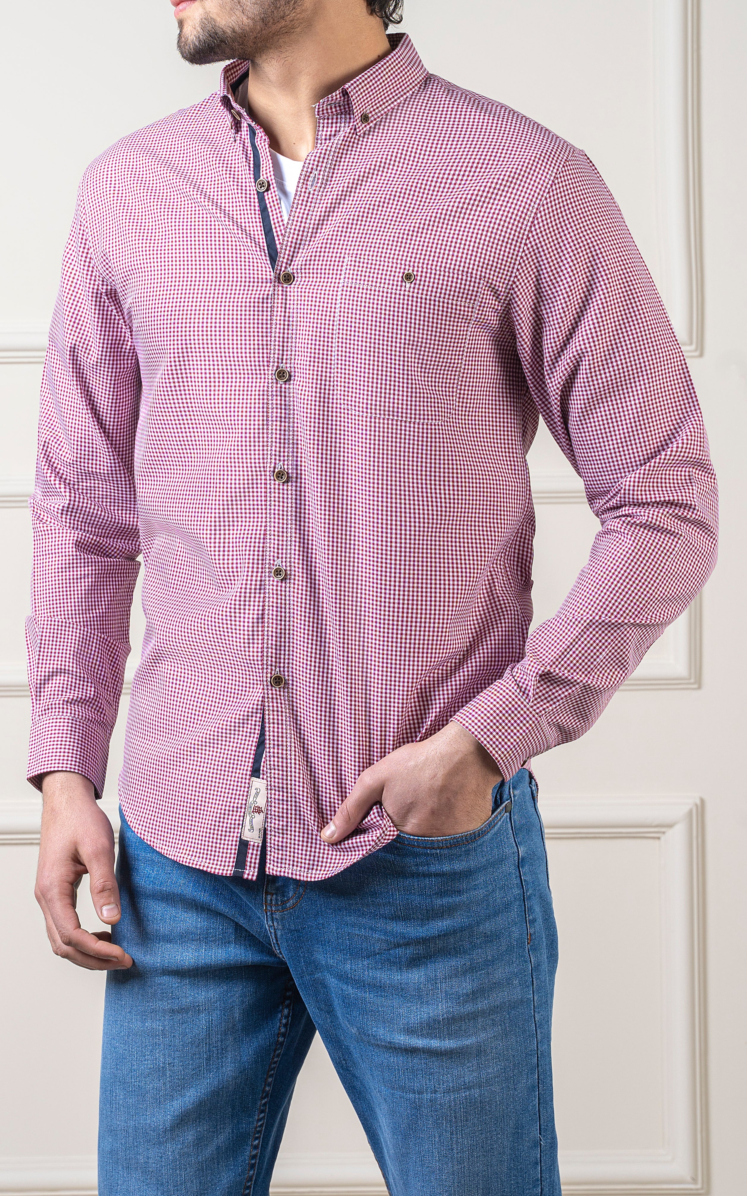 CASUAL SHIRT MAROON CHECK
