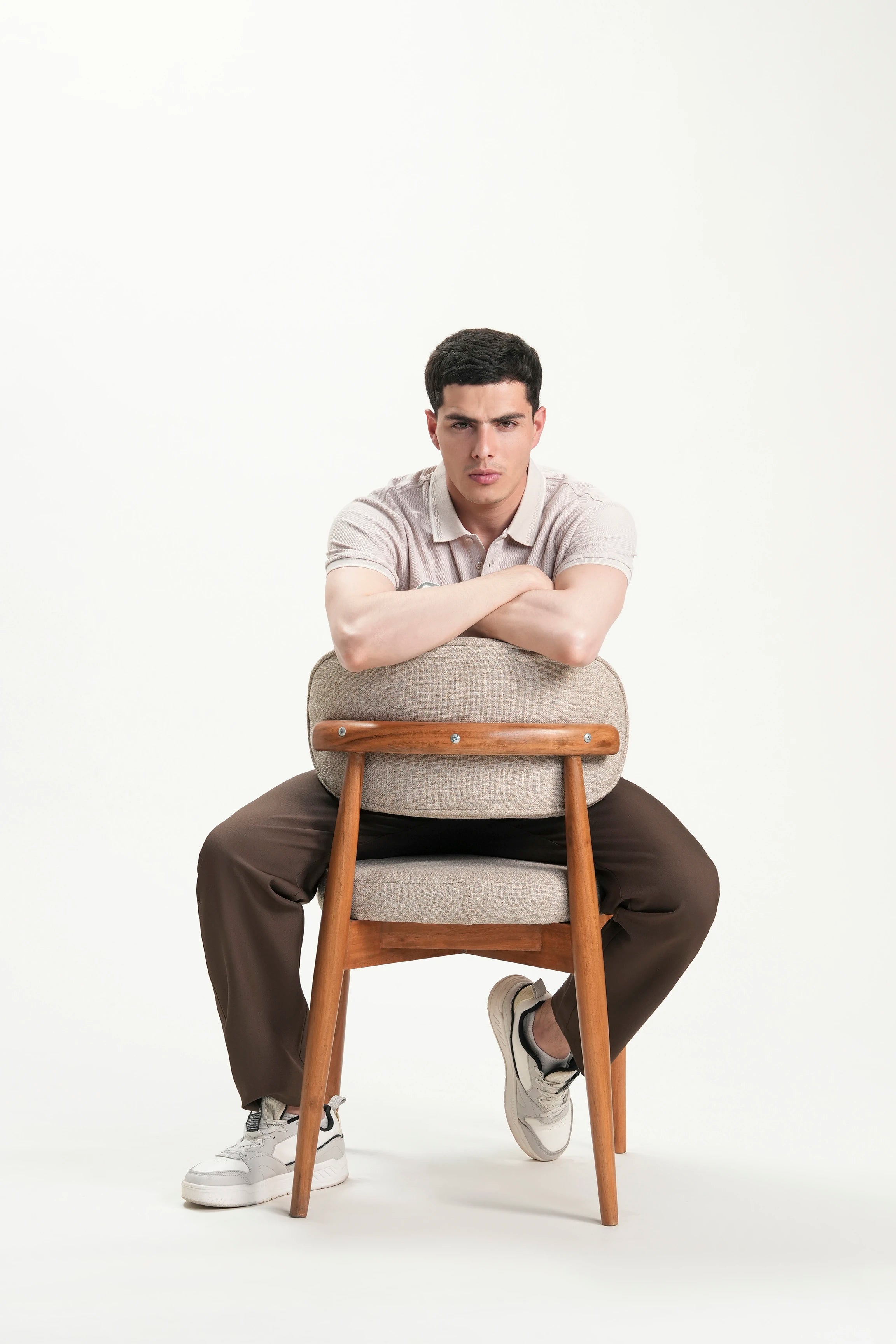 ELASTICATED WAIST CASUAL PANT DARK BROWN