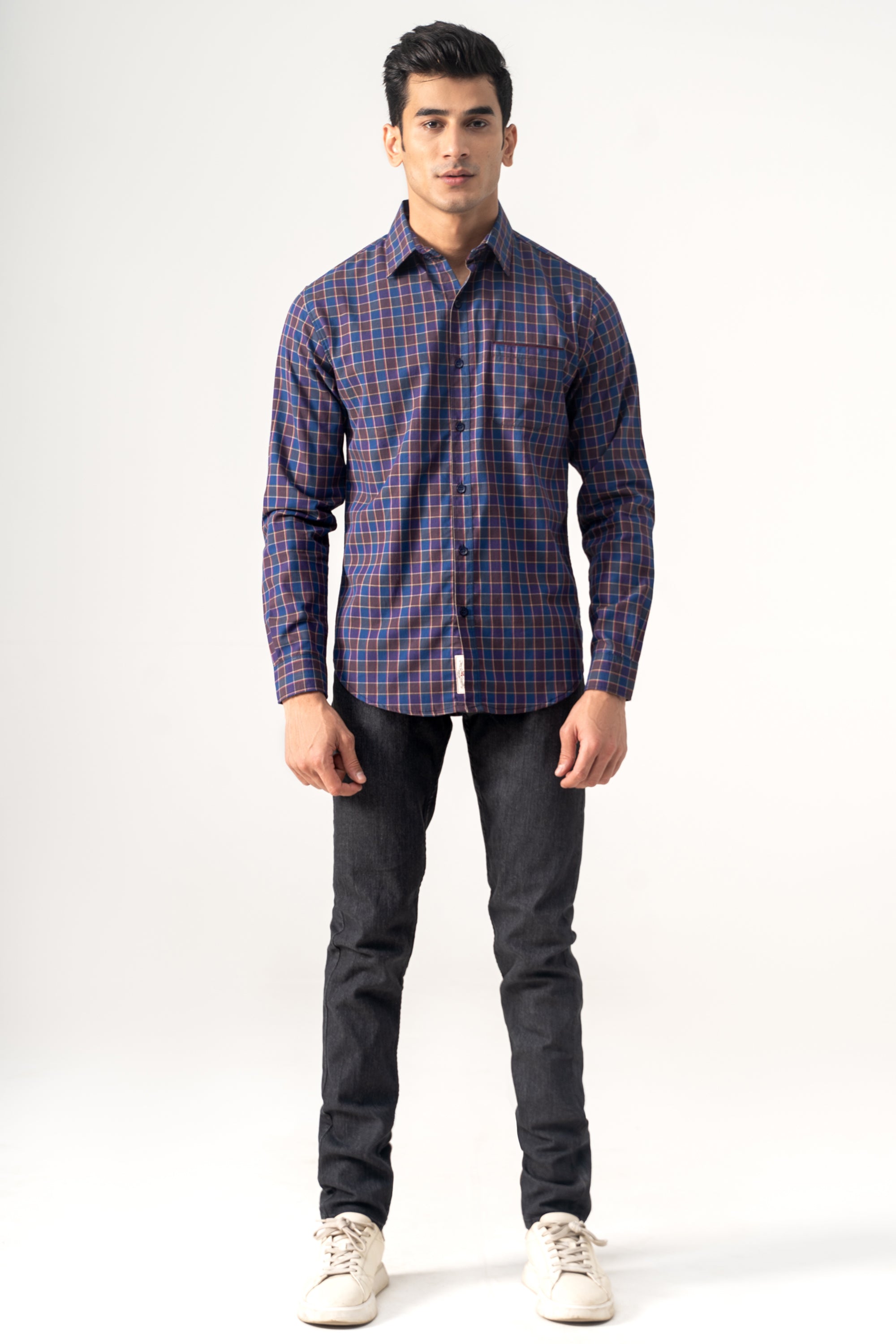 CASUAL SHIRT MAROON NAVY CHECK