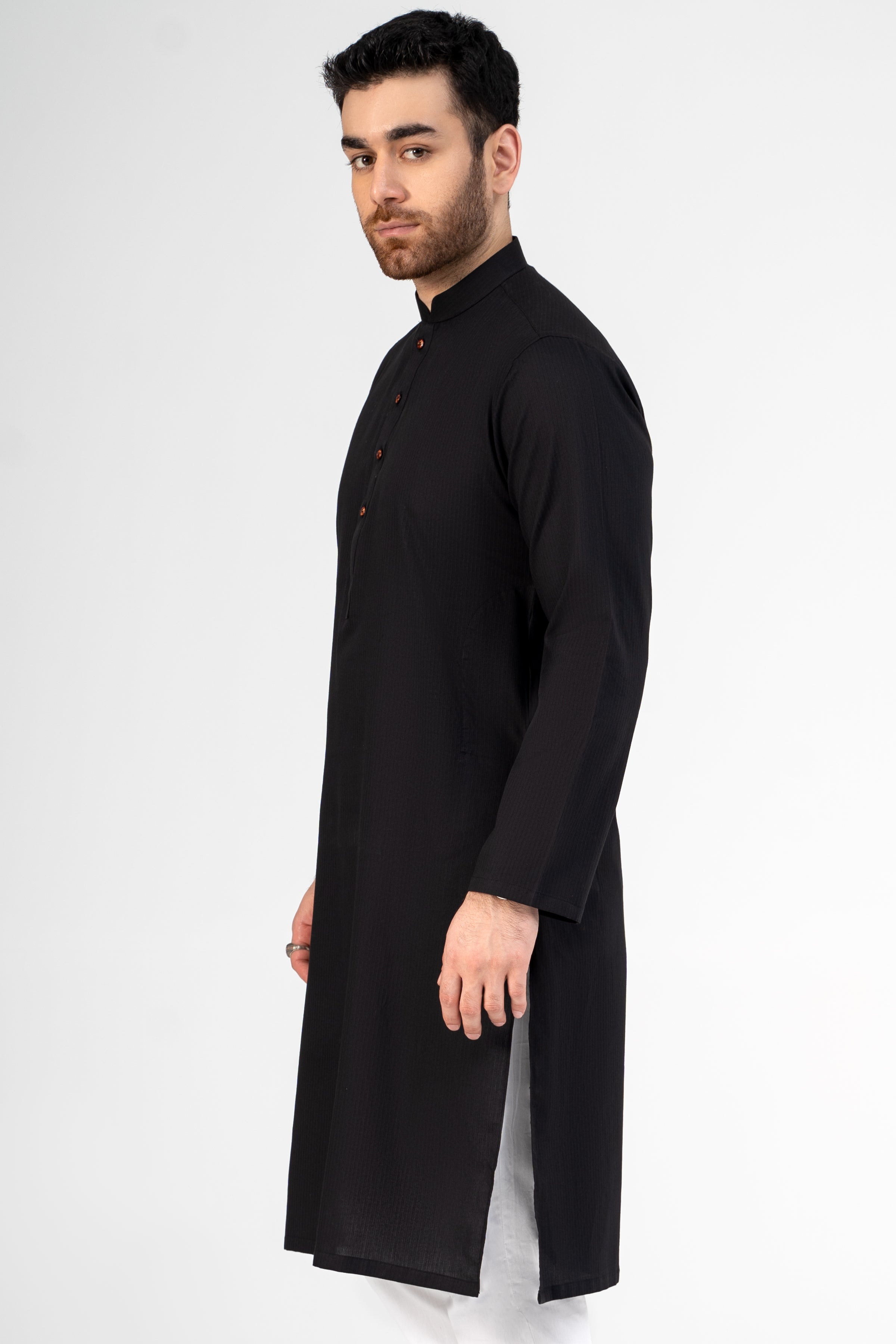 PREMIUM SELF DOBBY KURTA BLACK