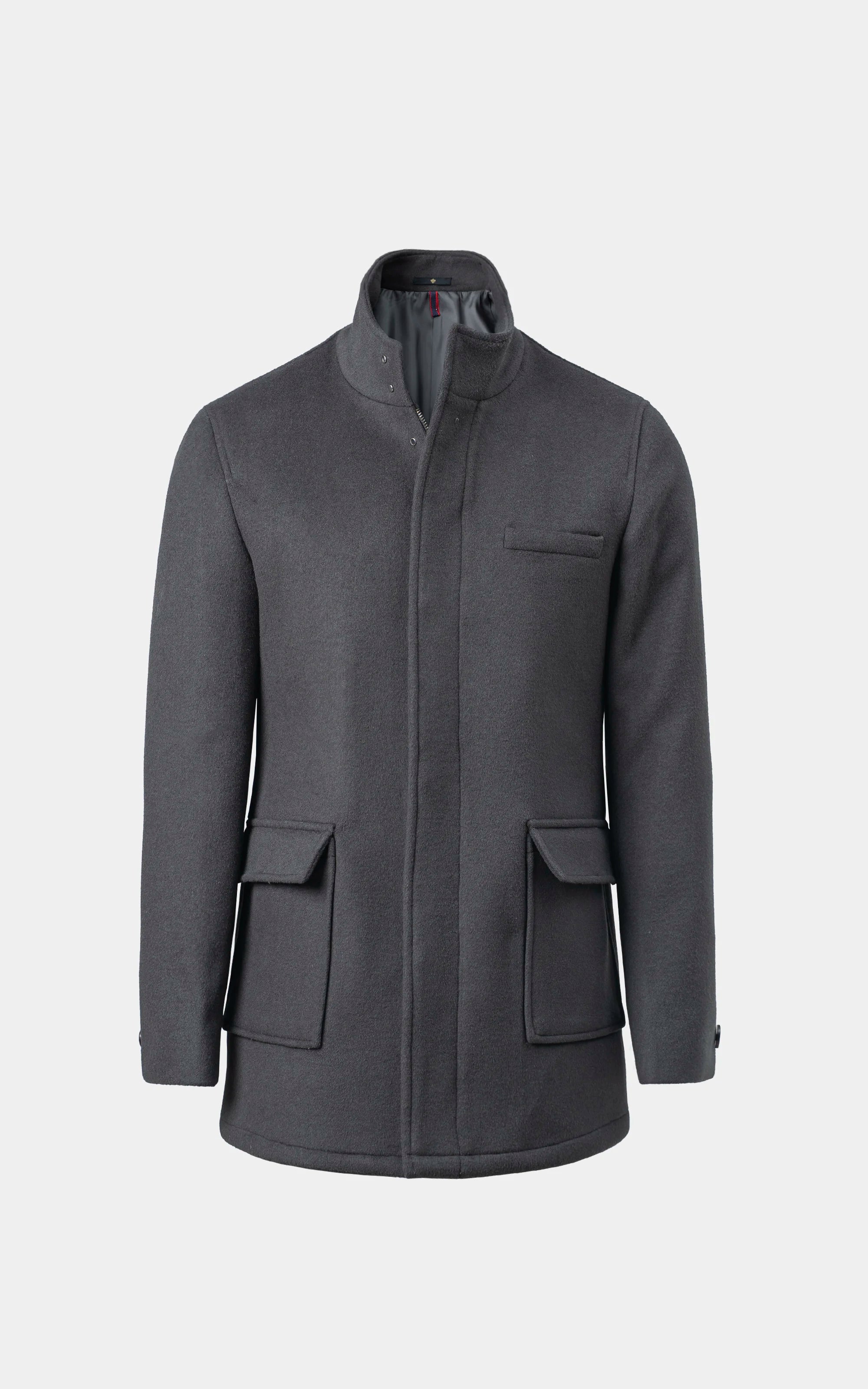 Men’s Stand-Collar Long Coat Dark Grey