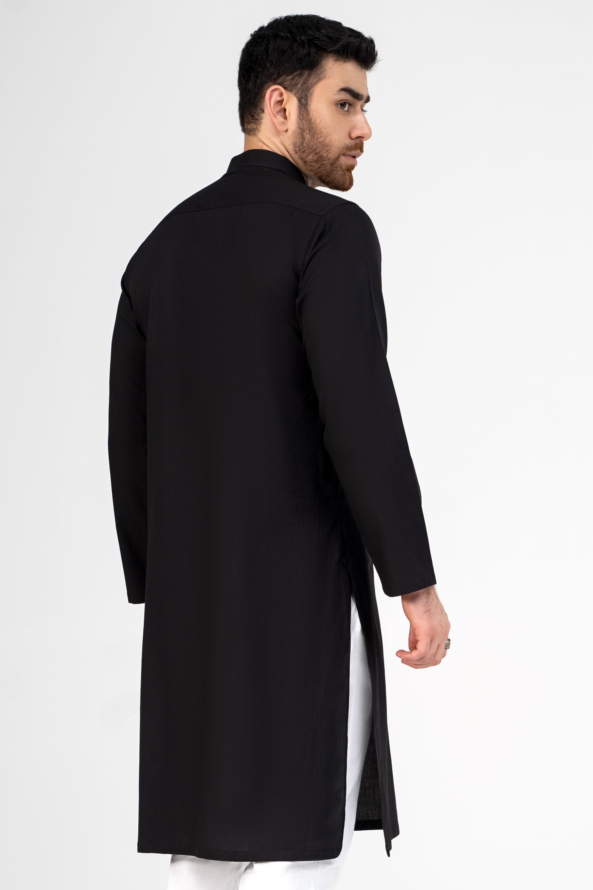 PREMIUM SELF DOBBY KURTA BLACK