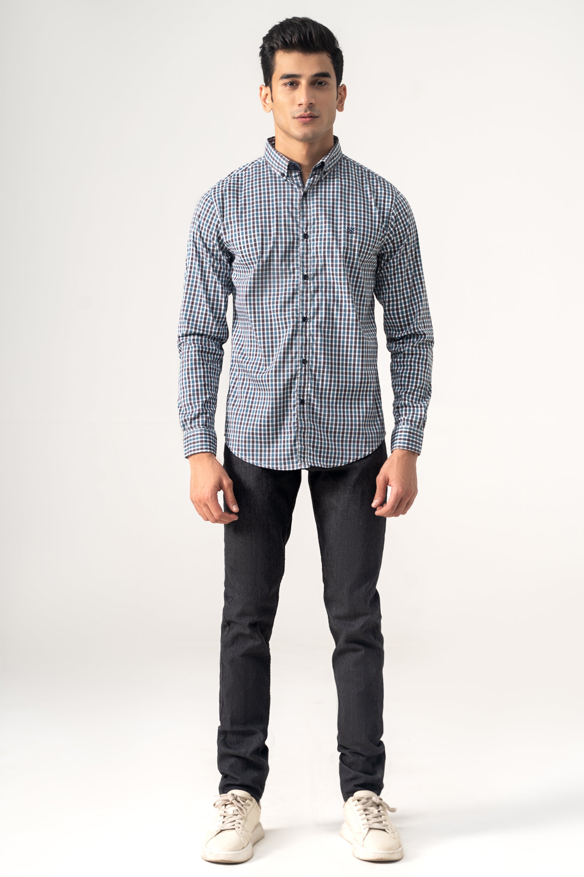 CASUAL SHIRT GREY TEAL CHECK