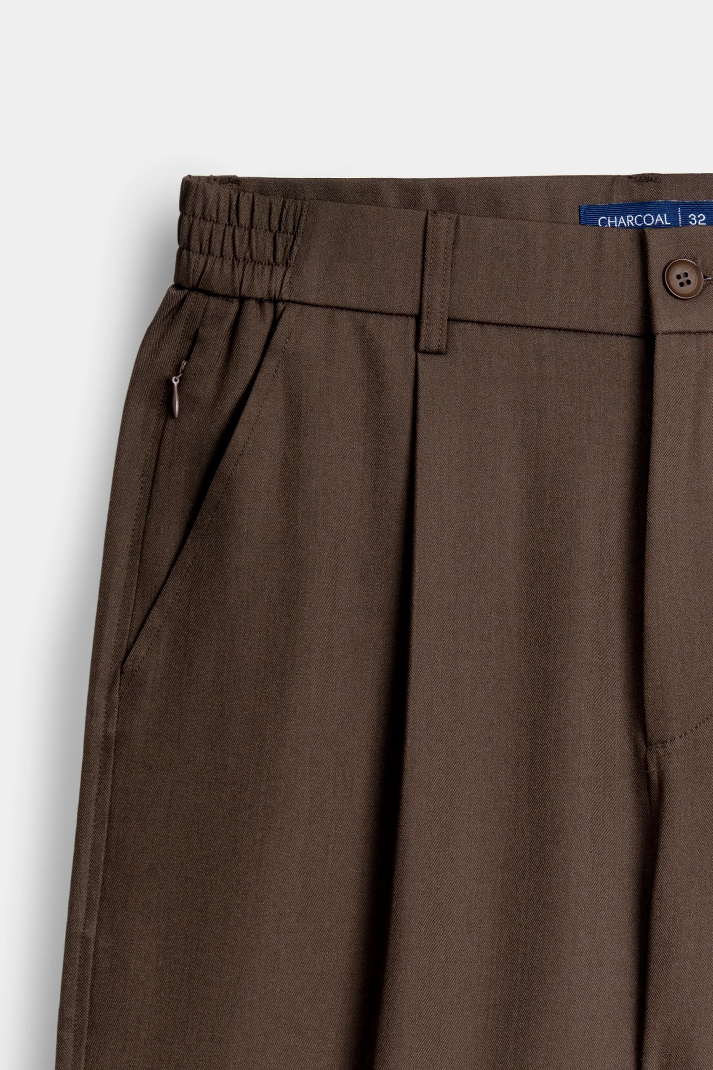 ELASTICATED WAIST CASUAL PANT DARK BROWN
