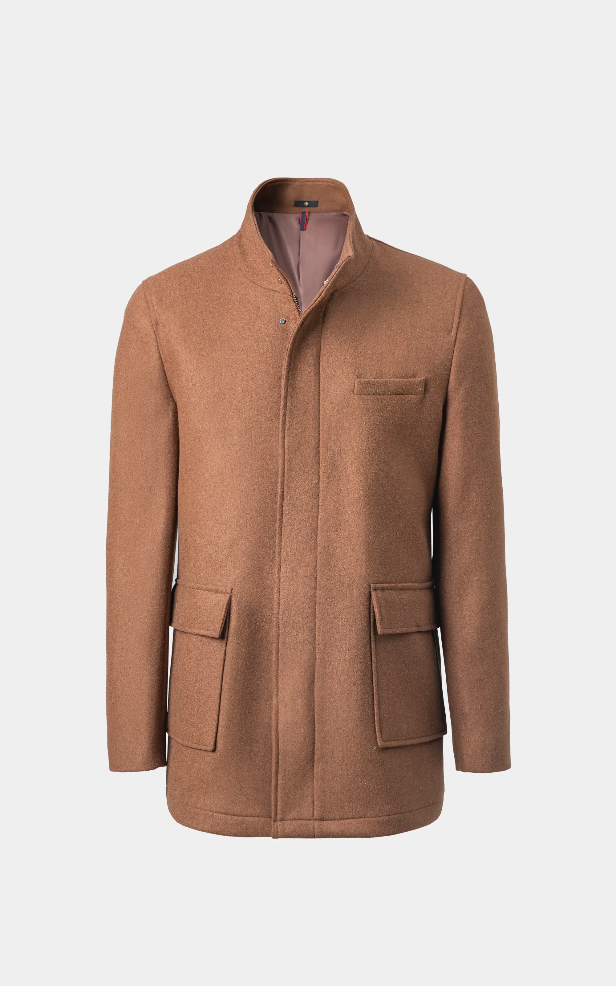 Men’s Stand-Collar Long Coat Brown