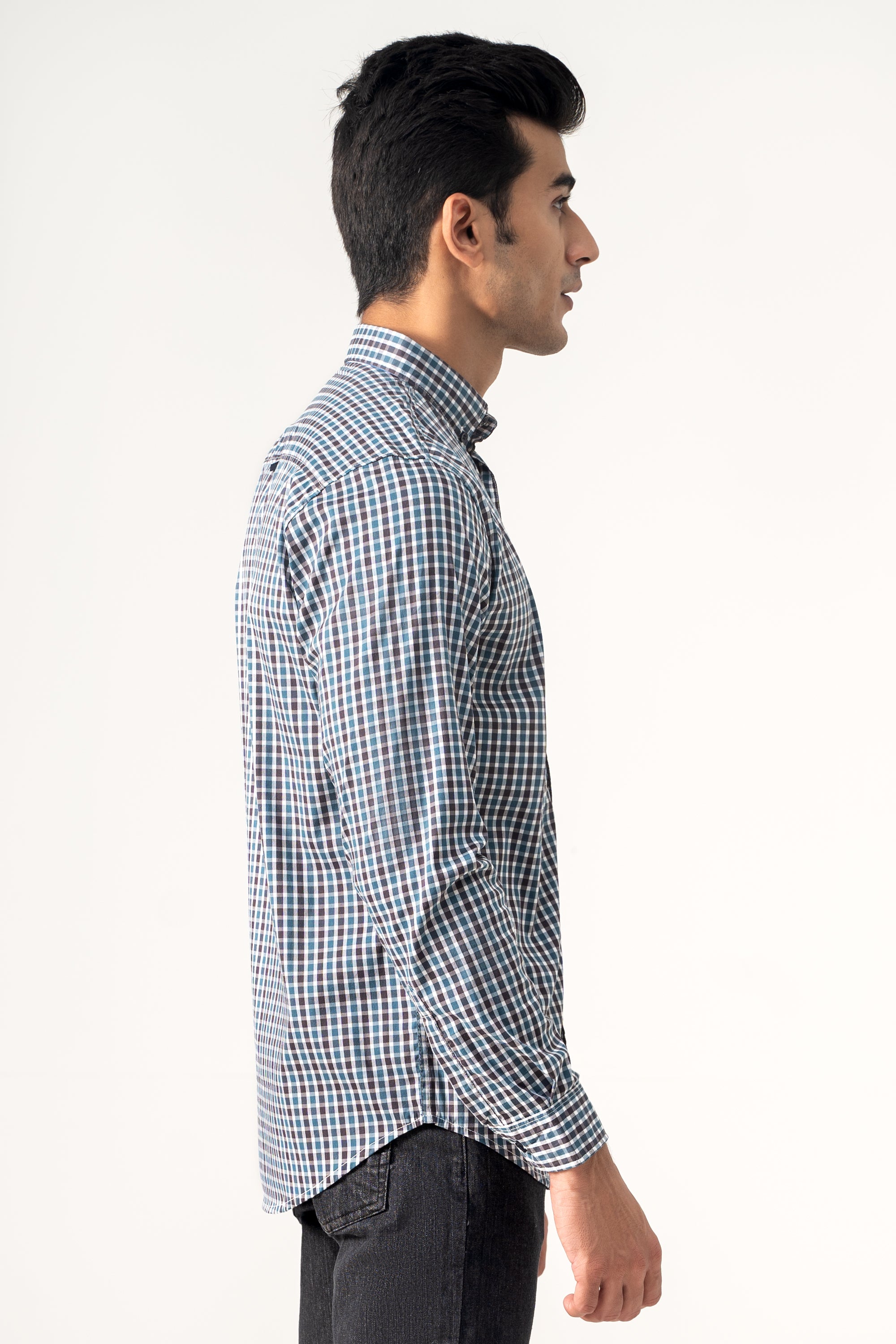 CASUAL SHIRT GREY TEAL CHECK