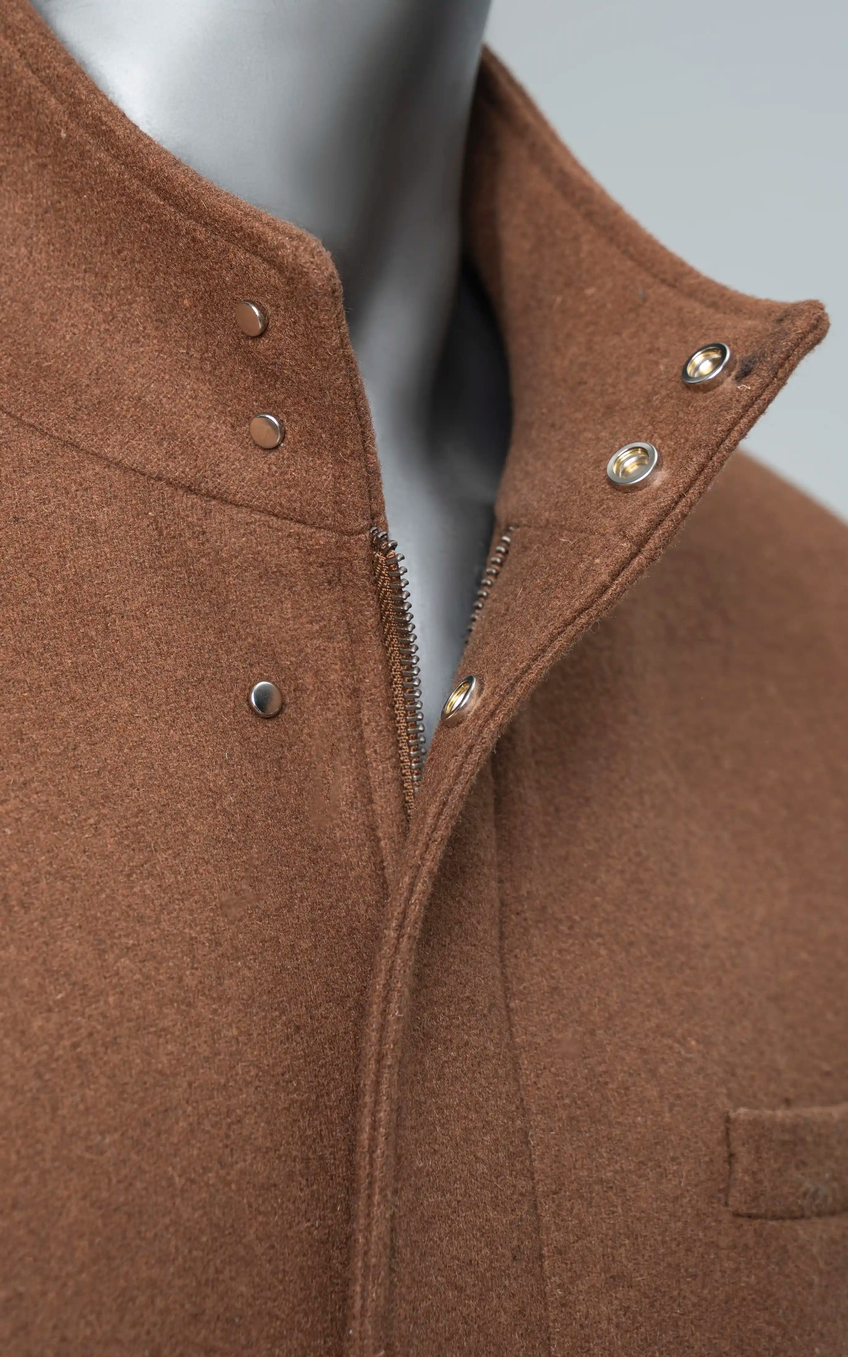 Men’s Stand-Collar Long Coat Brown