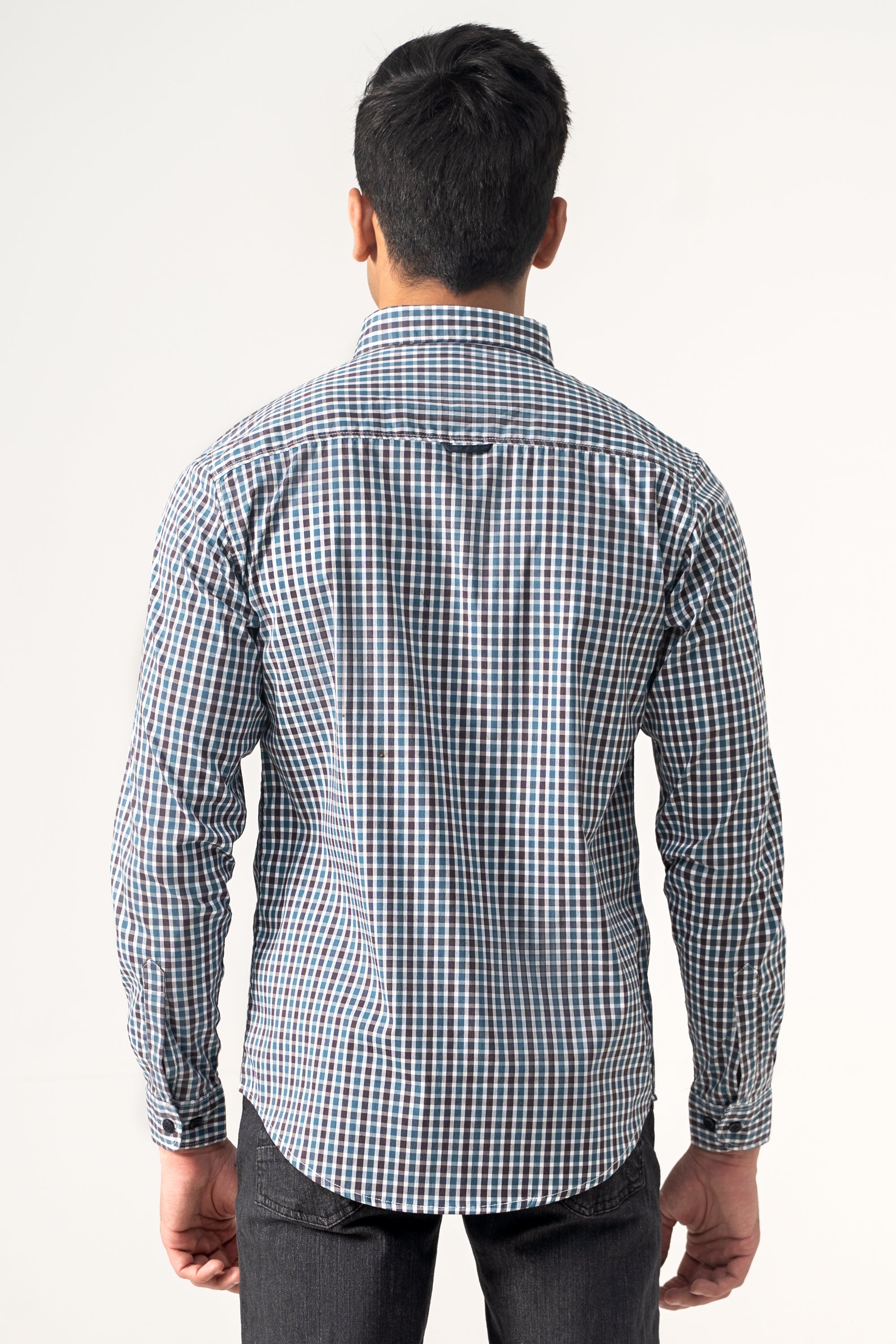 CASUAL SHIRT GREY TEAL CHECK