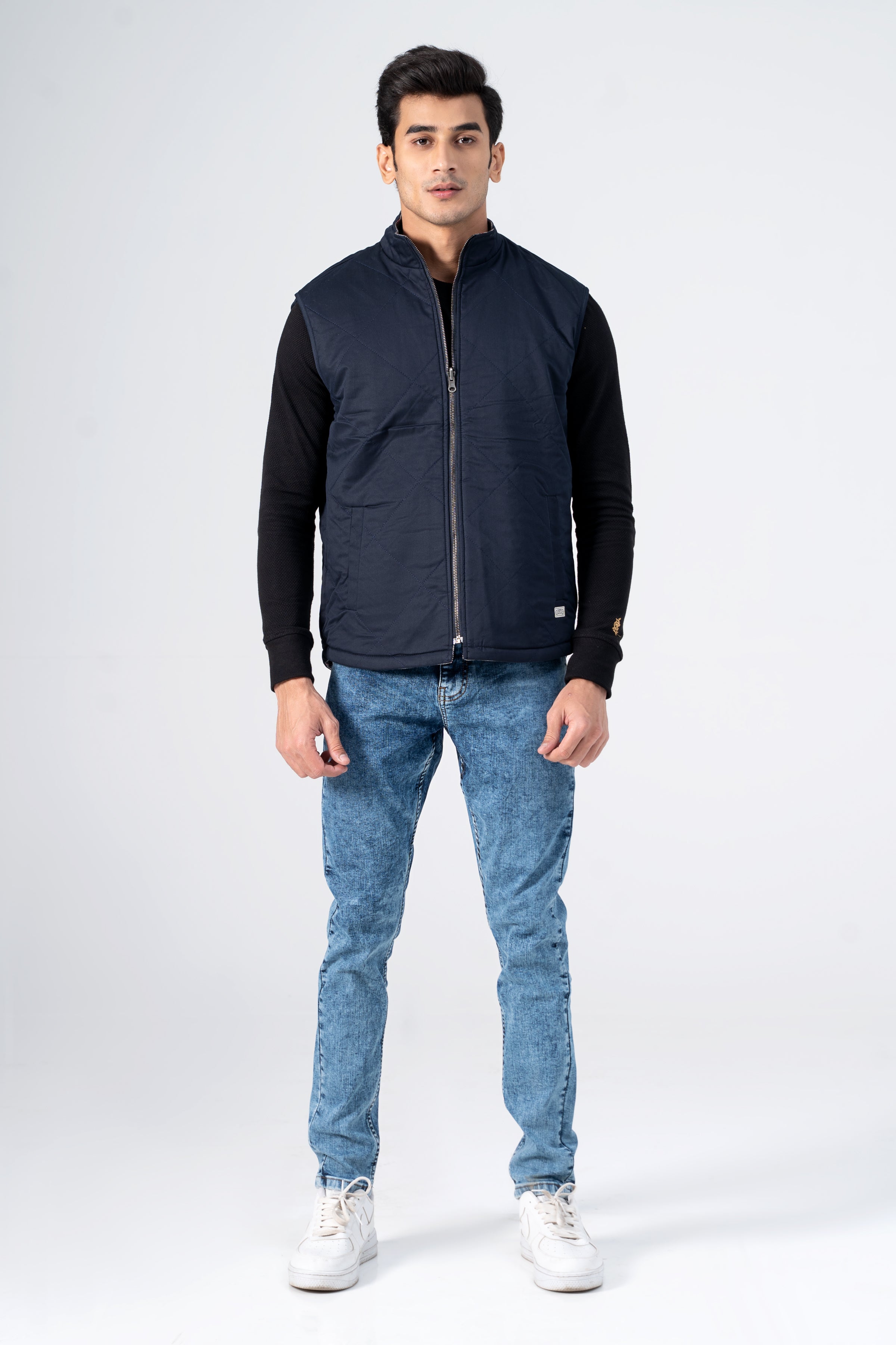 Reversible quilted jacket, dark navy, full-zip front with two side pockets