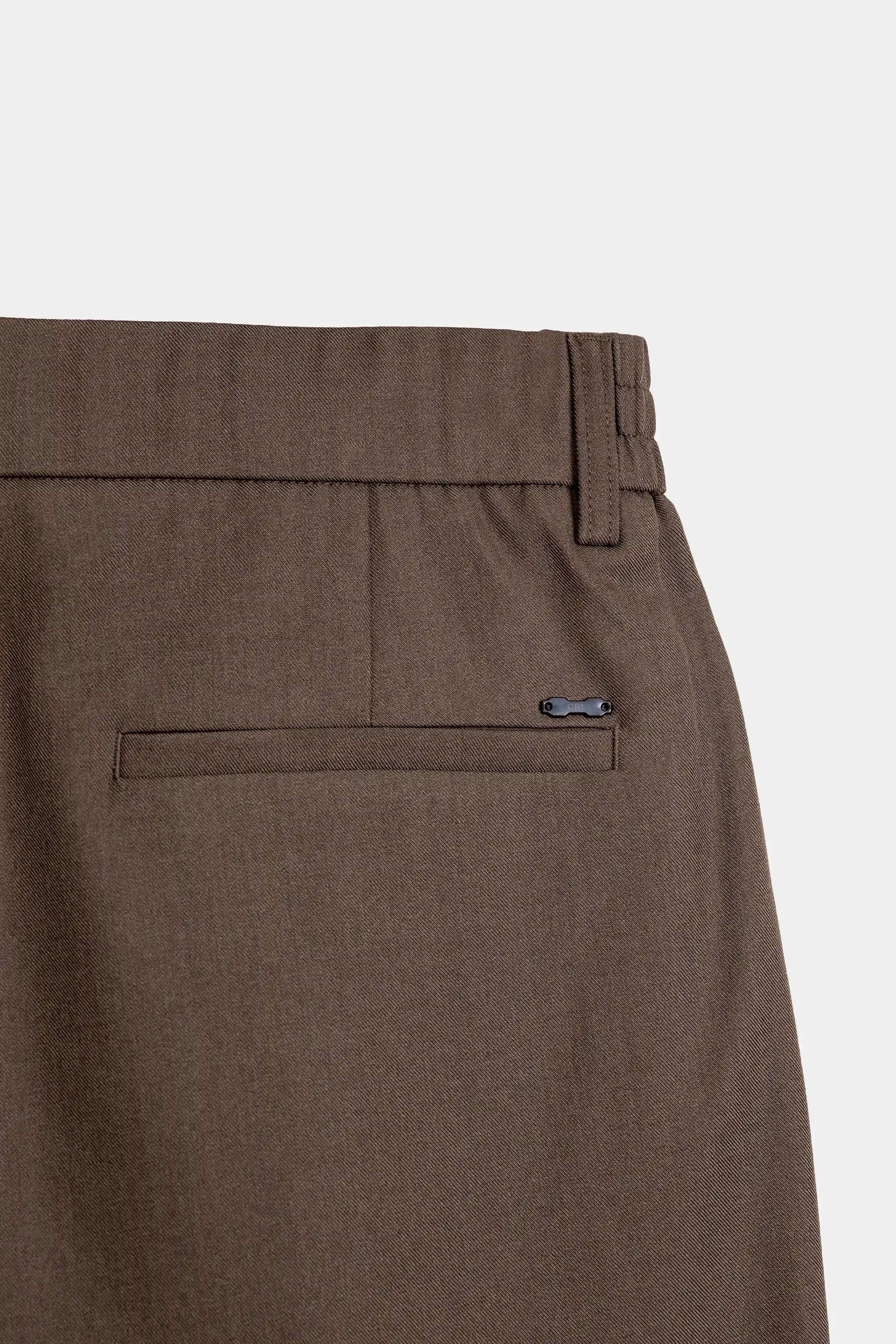 ELASTICATED WAIST CASUAL PANT DARK BROWN