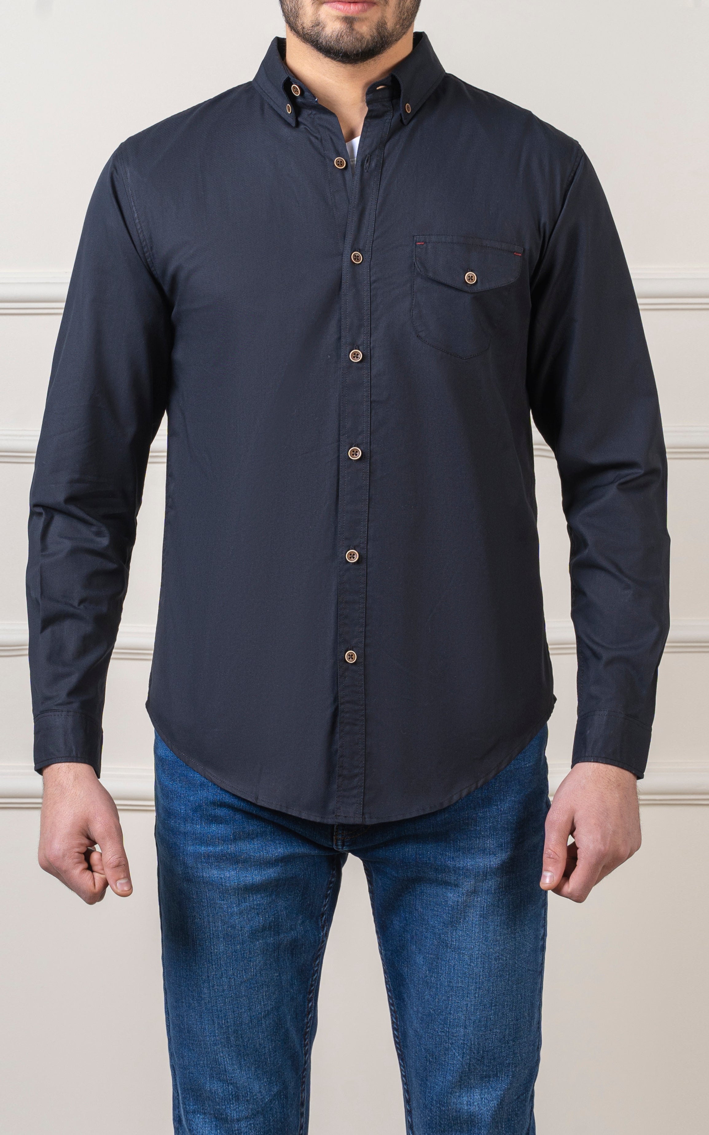 CASUAL SHIRT BUTTON DOWN COLLAR BLACK