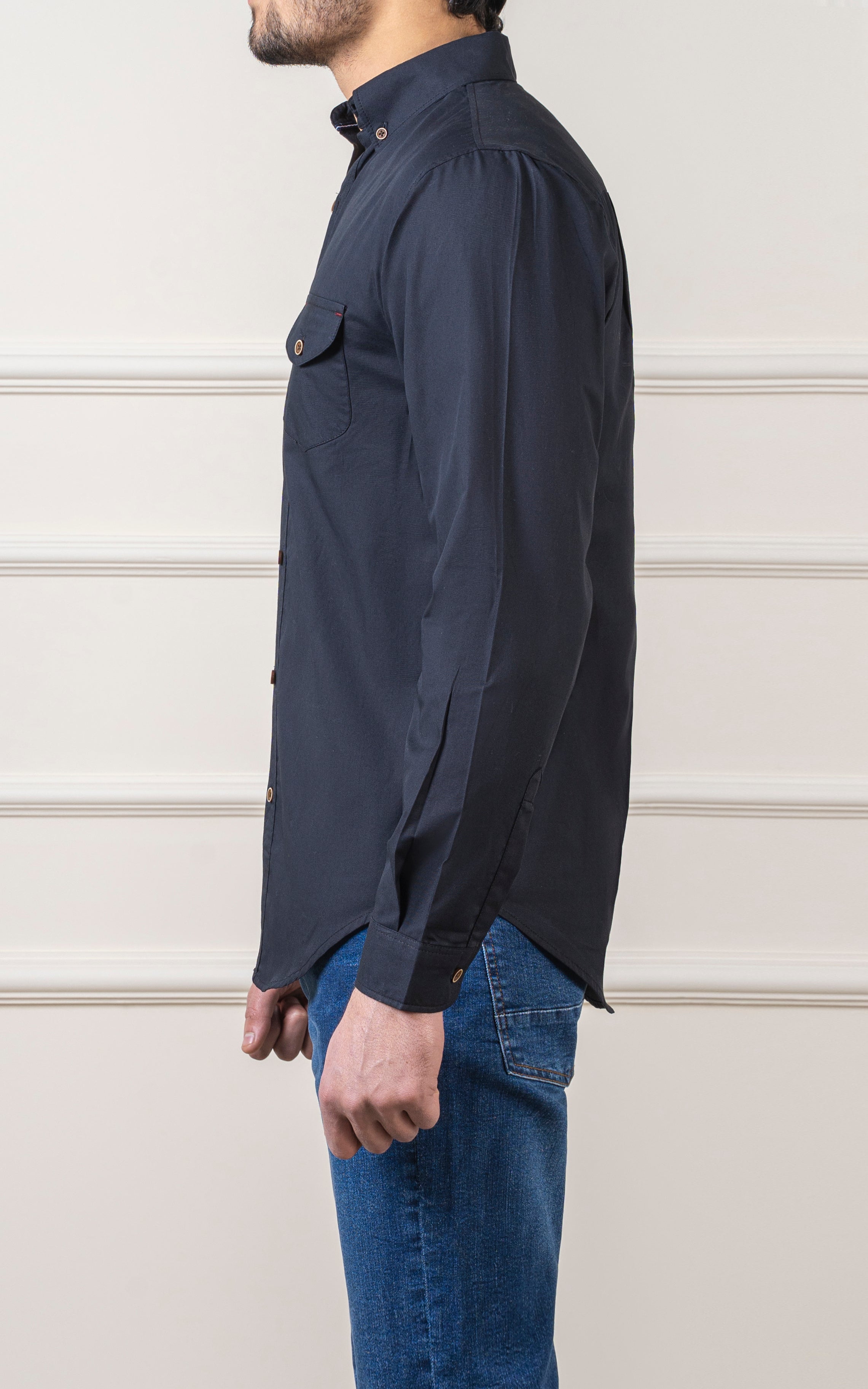 CASUAL SHIRT BUTTON DOWN COLLAR BLACK