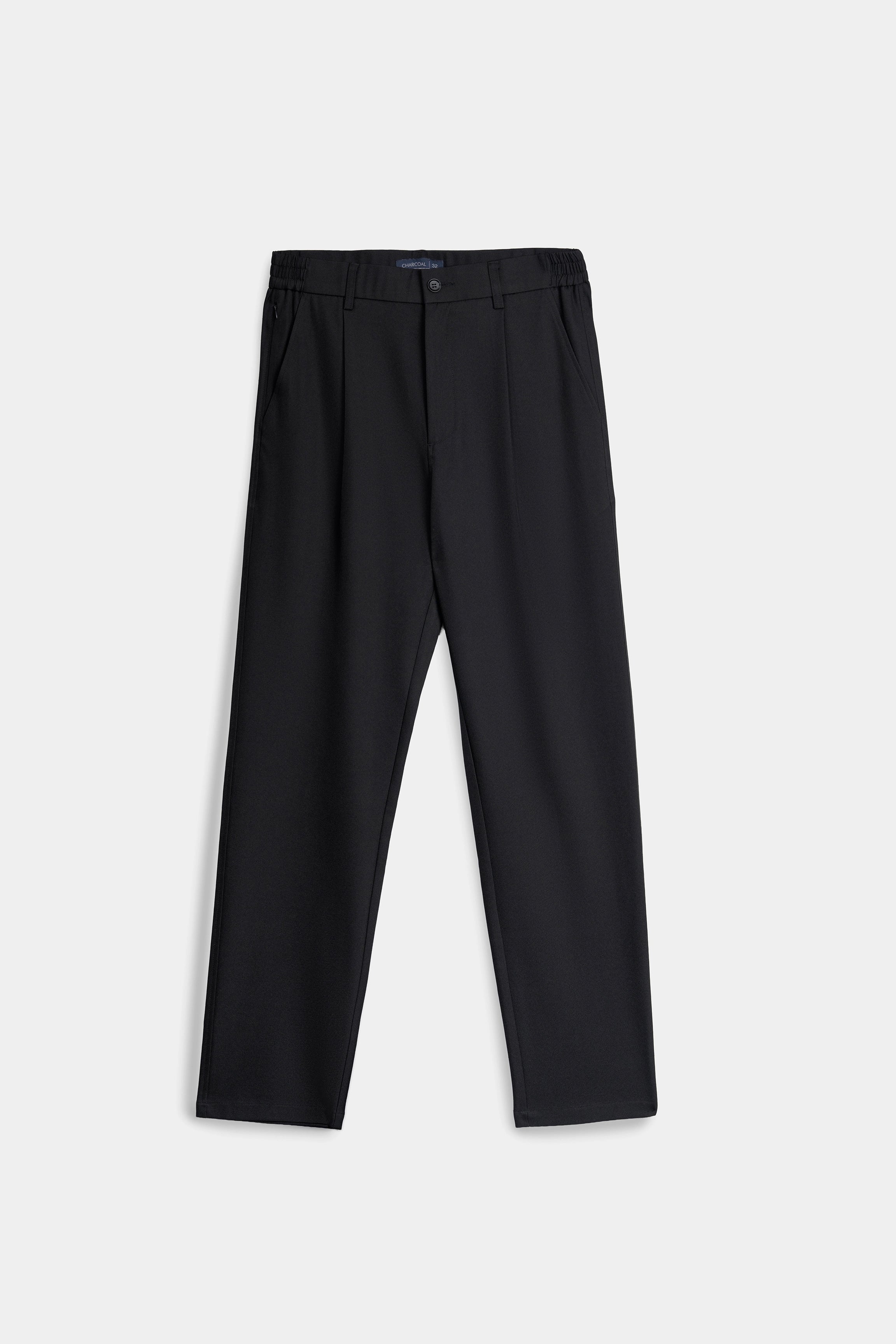 ELASTICATED WAIST CASUAL PANT BLACK