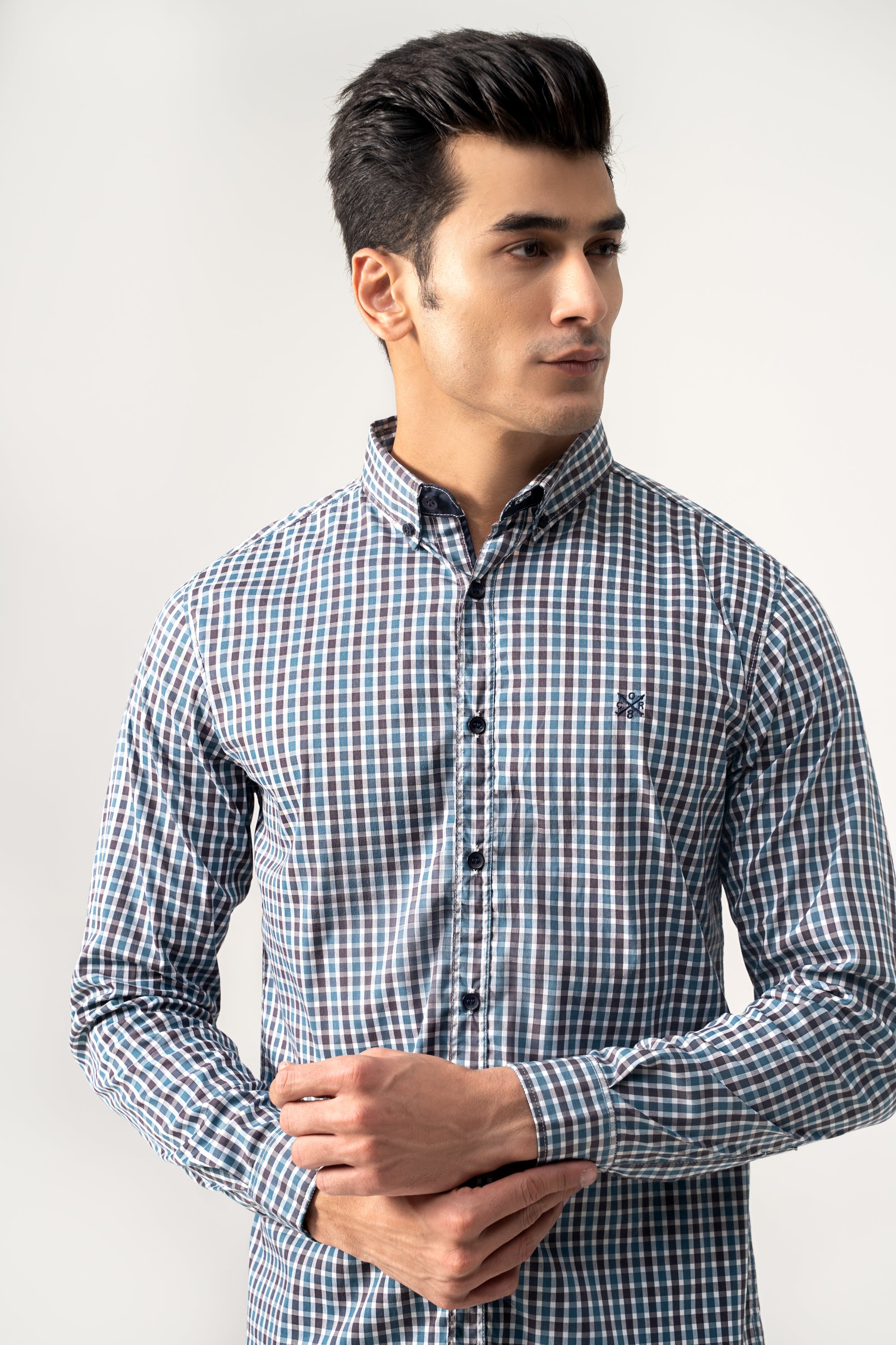 CASUAL SHIRT GREY TEAL CHECK