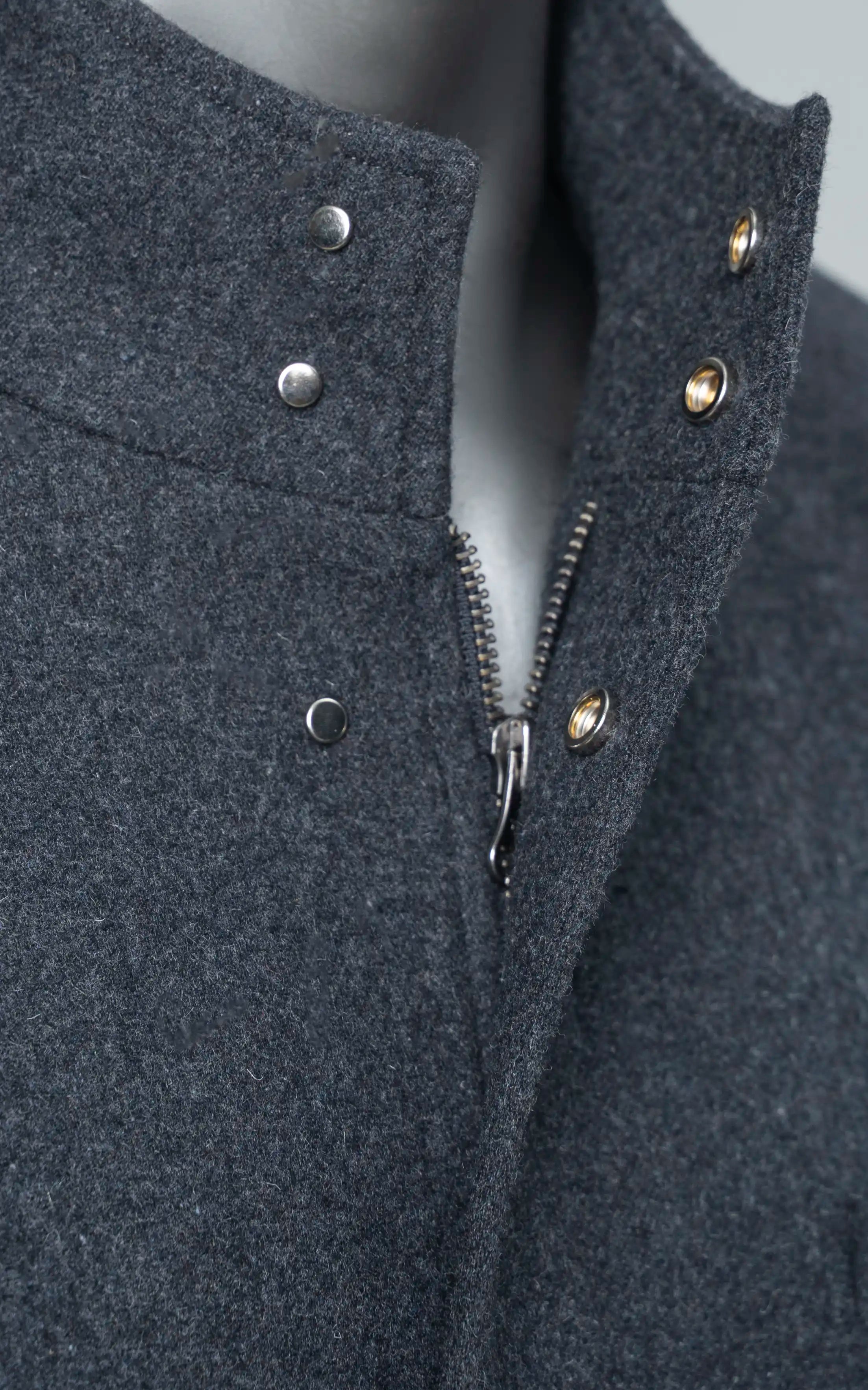 Men’s Stand-Collar Long Coat Charcoal