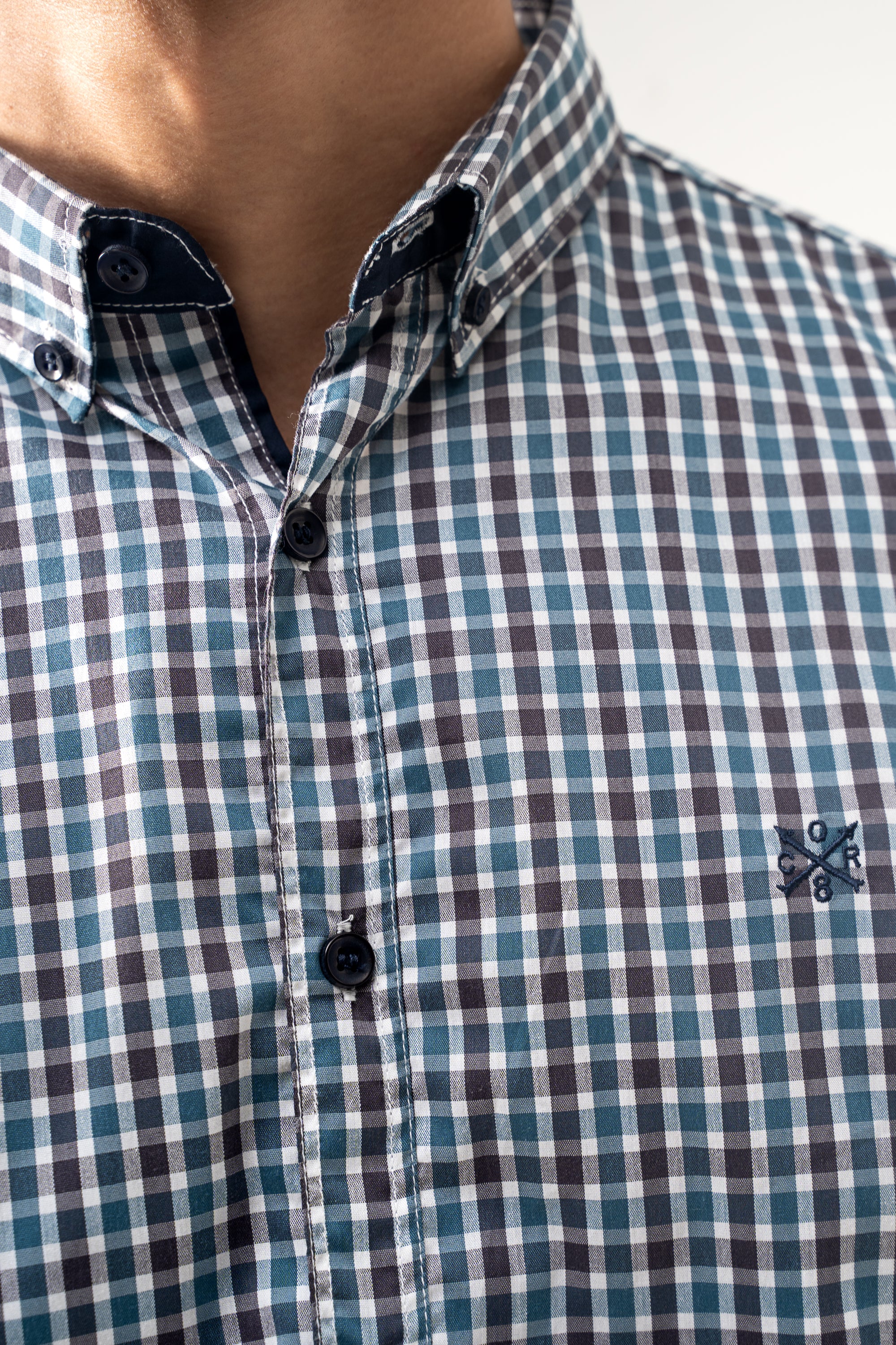 CASUAL SHIRT GREY TEAL CHECK