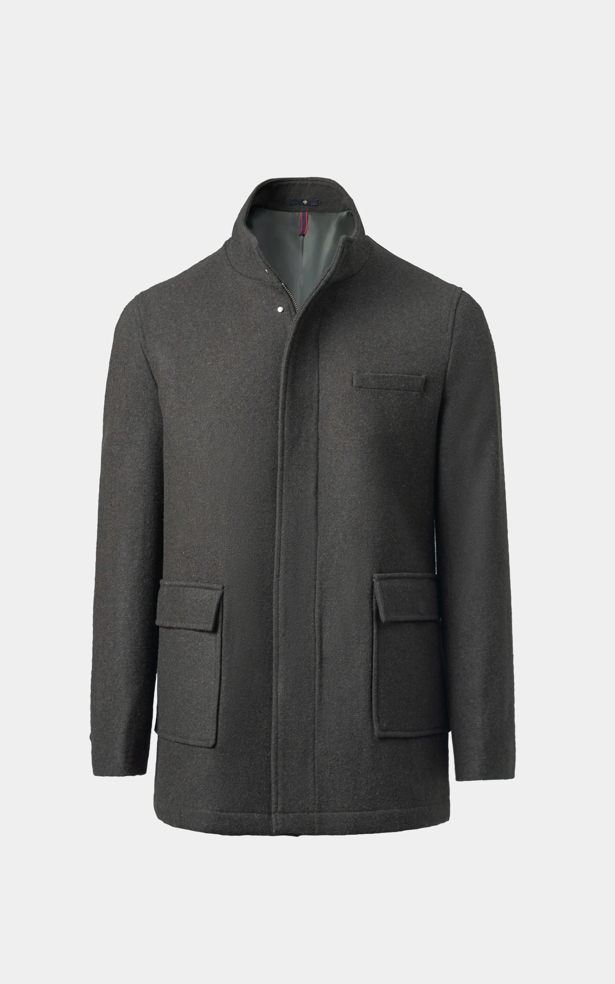 Men’s Stand-Collar Long Coat Olive