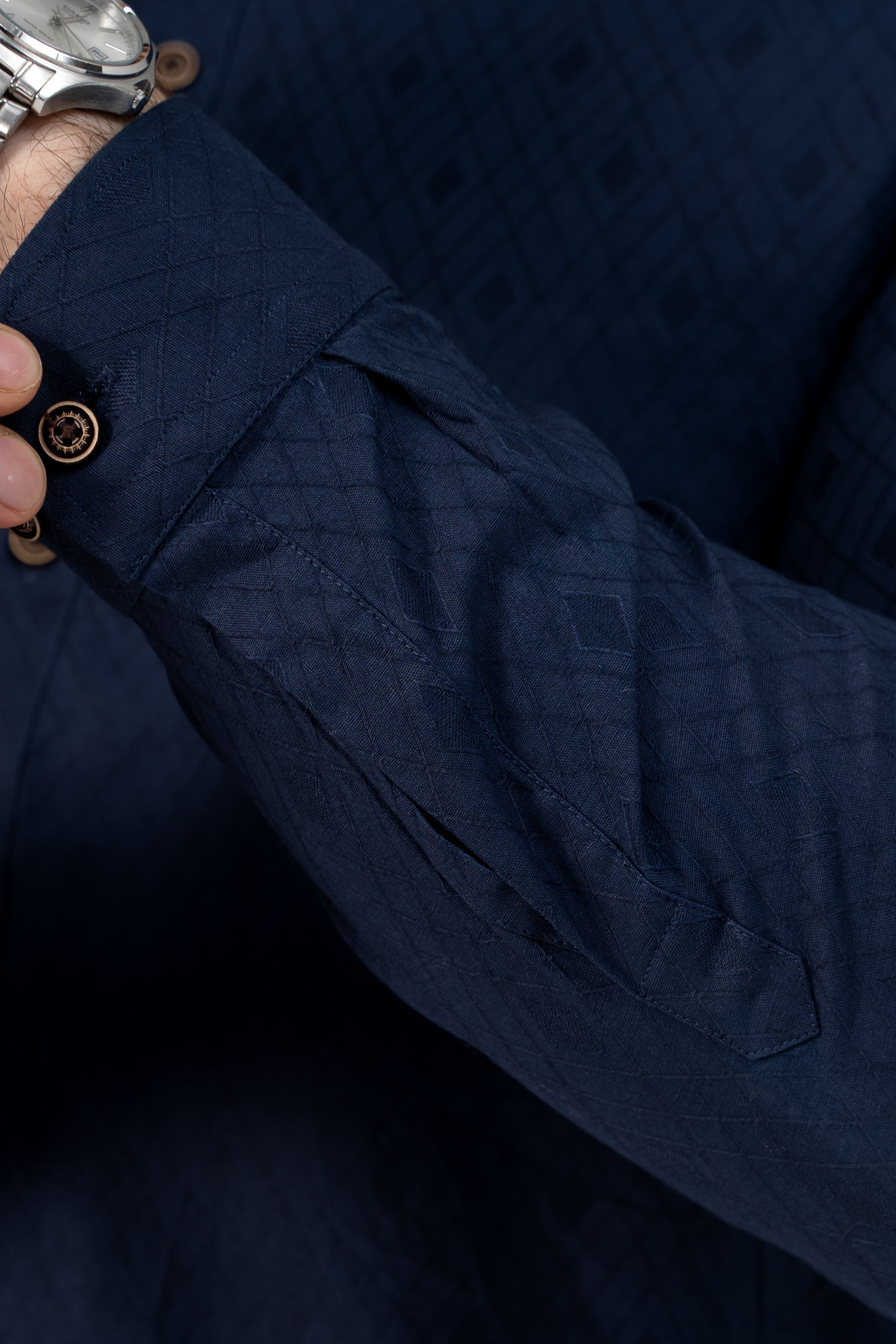 SELF JACQUARD KURTA NAVY