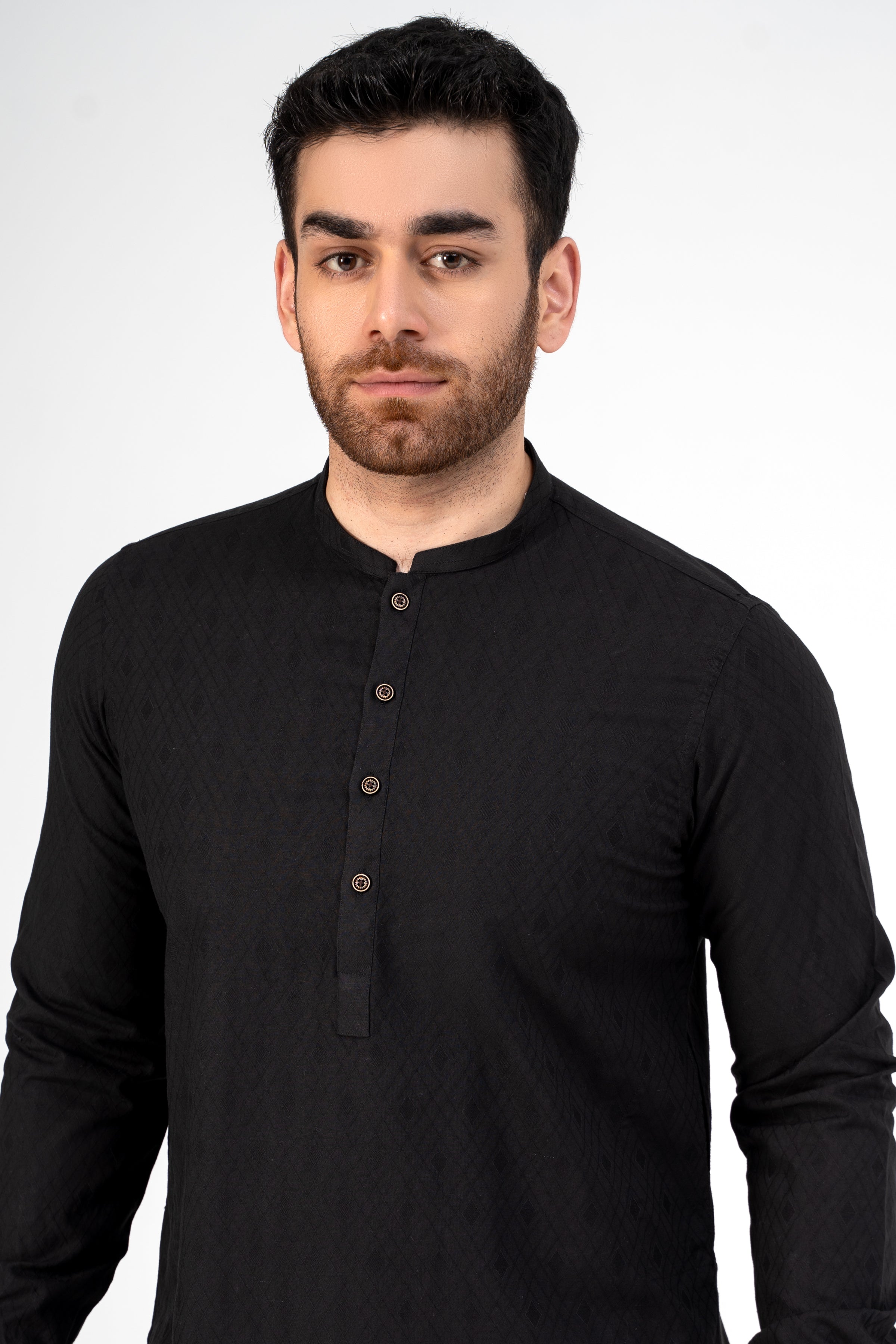 SELF JACQUARD KURTA BLACK