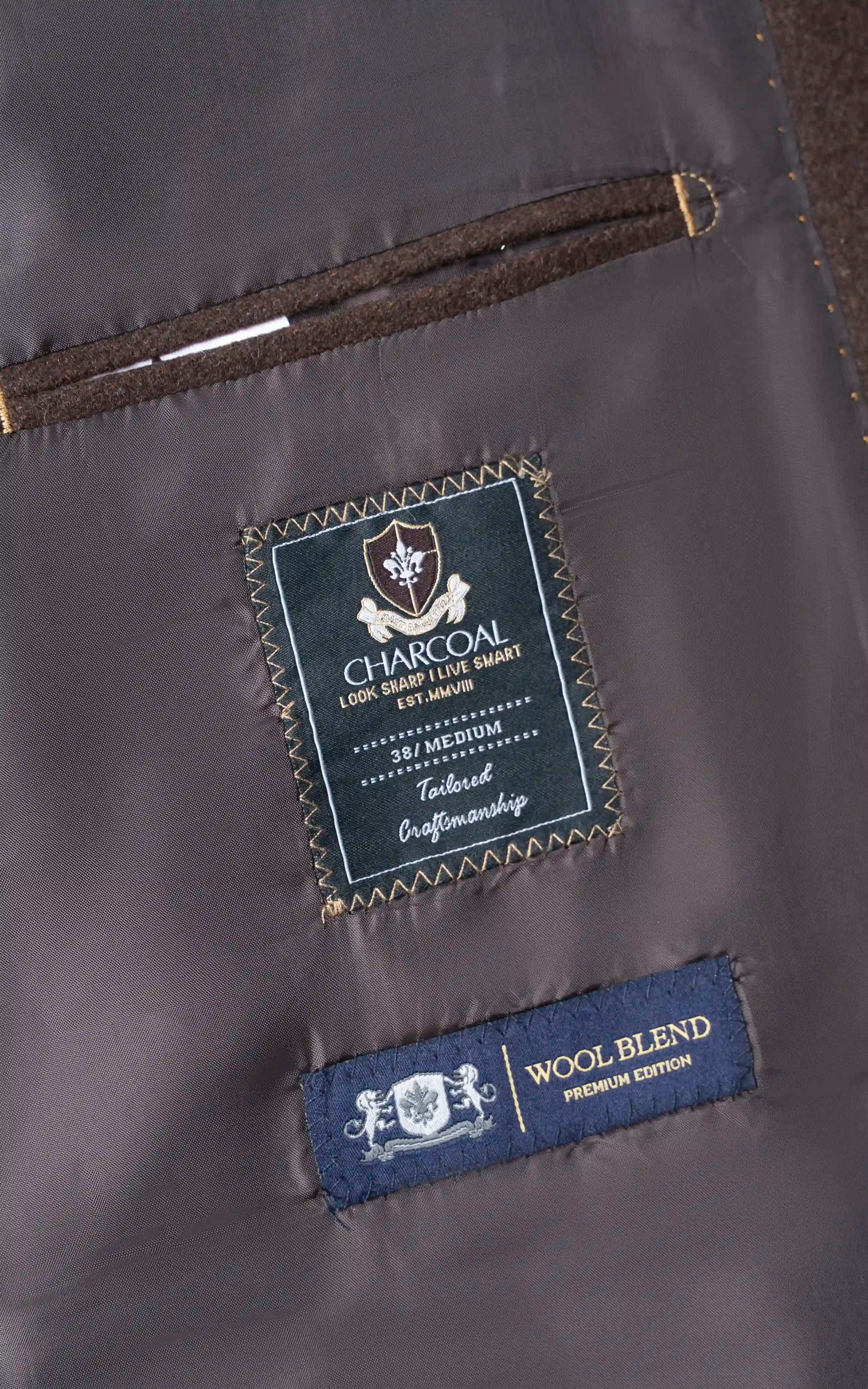 Men’s Stand-Collar Long Coat Dark Brown