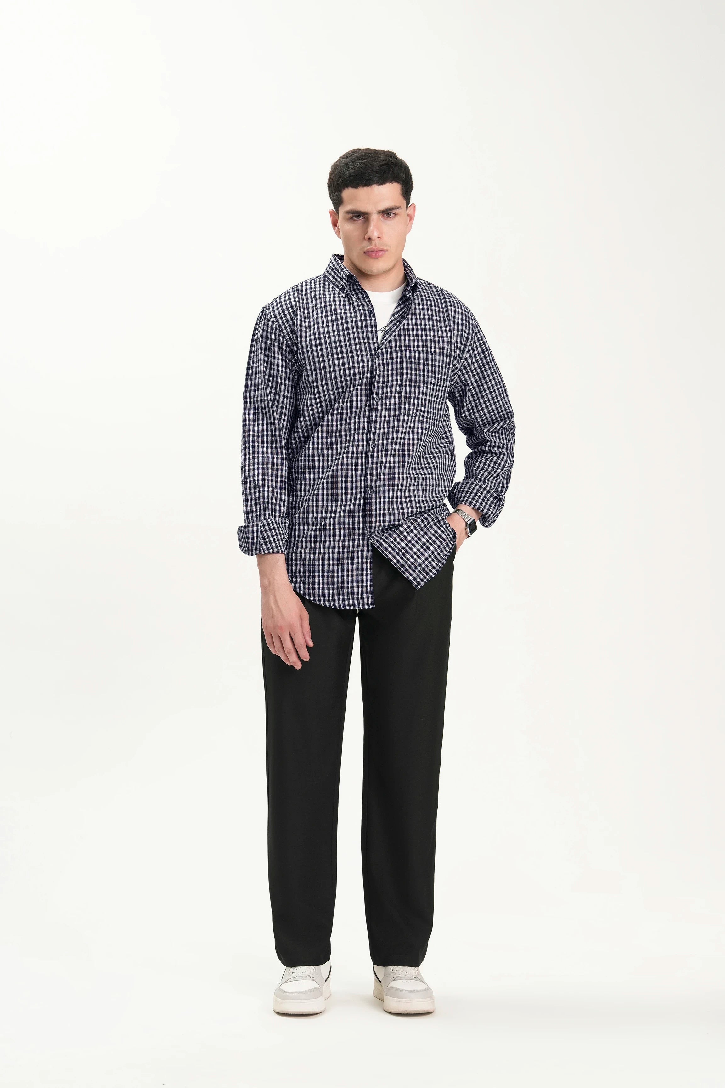 SMART FIT CASUAL SHIRT NAVY CHECK